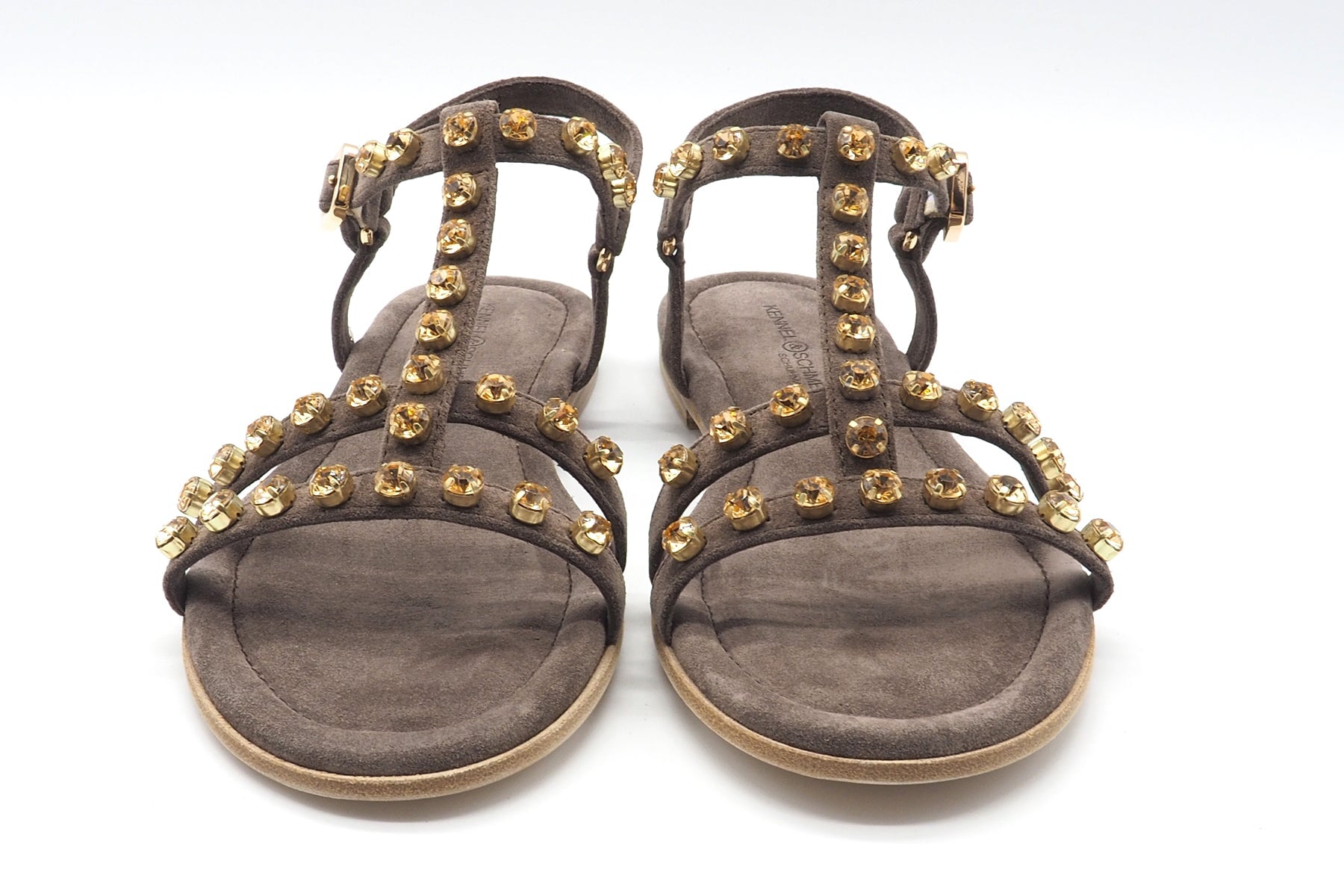 Damen Sandale aus Velours in Braun mit Strasssteinen - 1,5 cm Absatz Damen Sandalen Kennel & Schmenger 