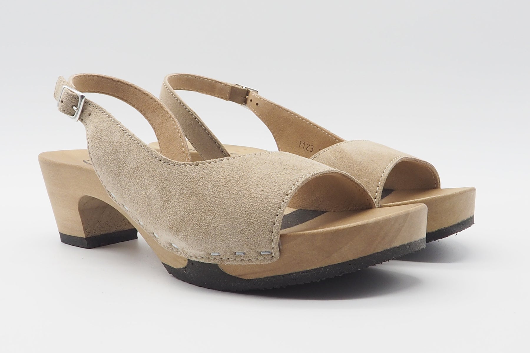Damen Sandale aus Veloursleder in Taupe auf flexiblen Holzsohlen - Konny Damen Sandalen Softclox 
