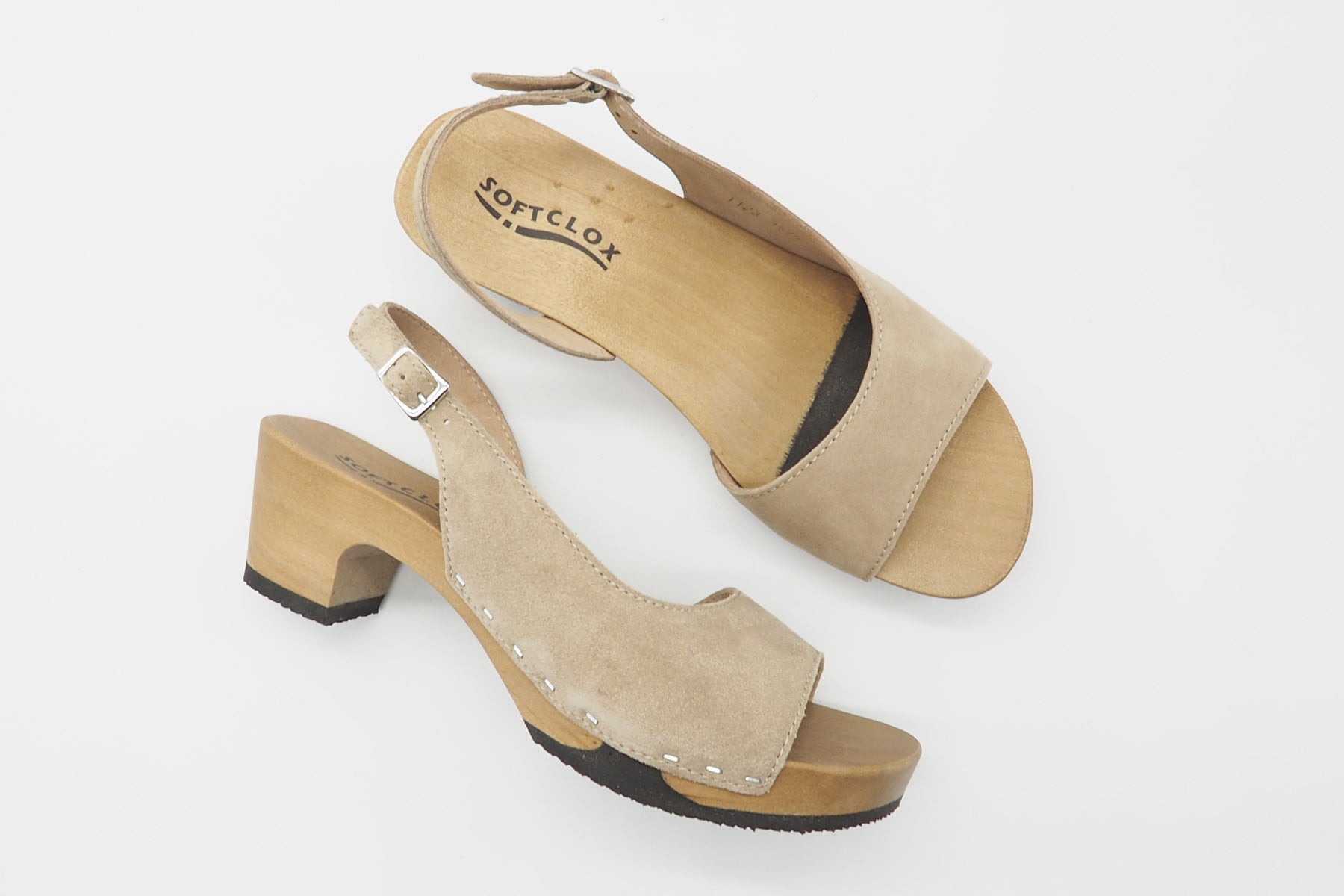 Damen Sandale aus Veloursleder in Taupe auf flexiblen Holzsohlen - Konny Damen Sandalen Softclox 