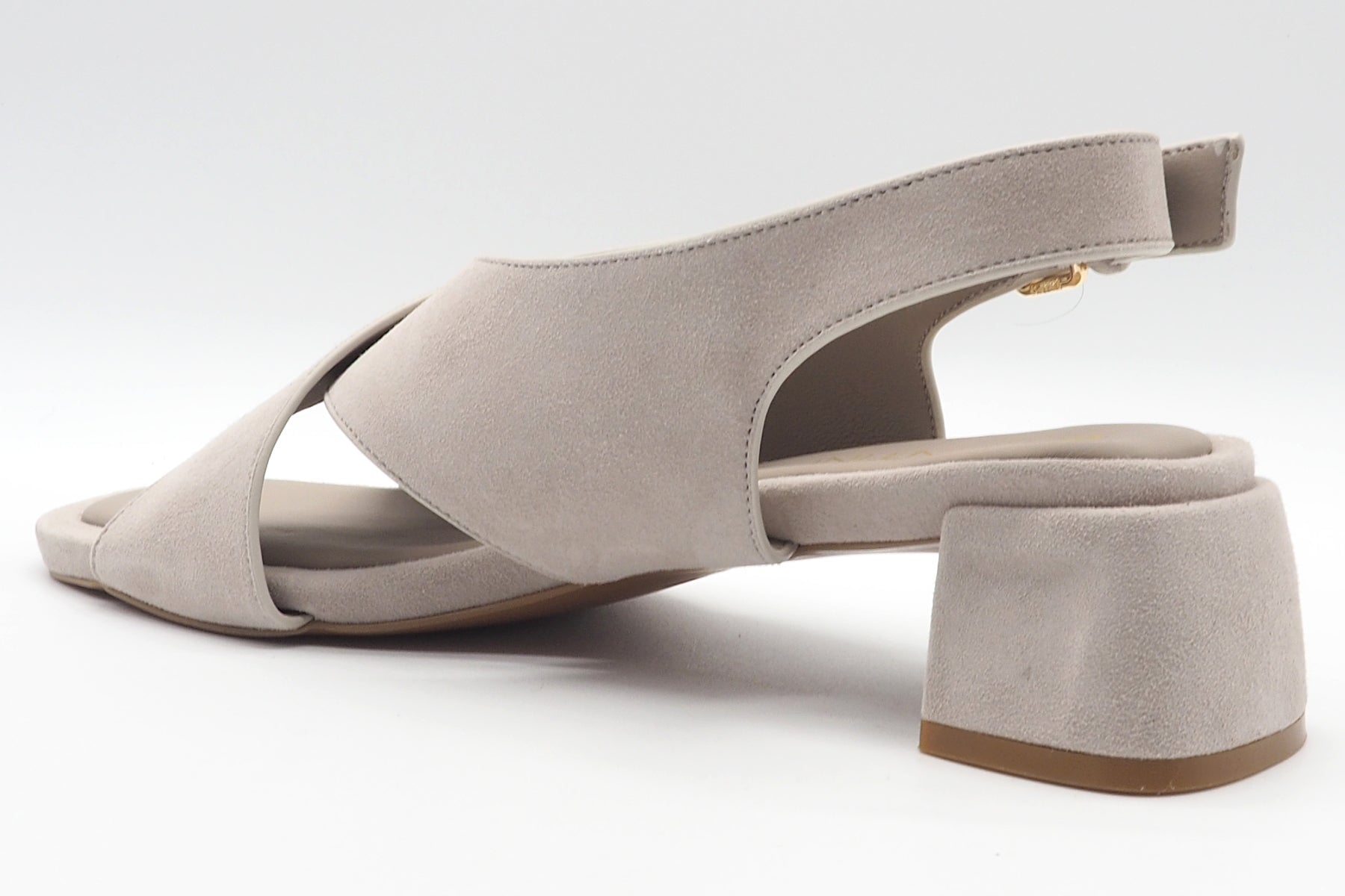 Damen Sandale mit Kreuzbandage in Veloursleder Creme - Absatz 4 cm Damen Sandalen Massimo Santini 
