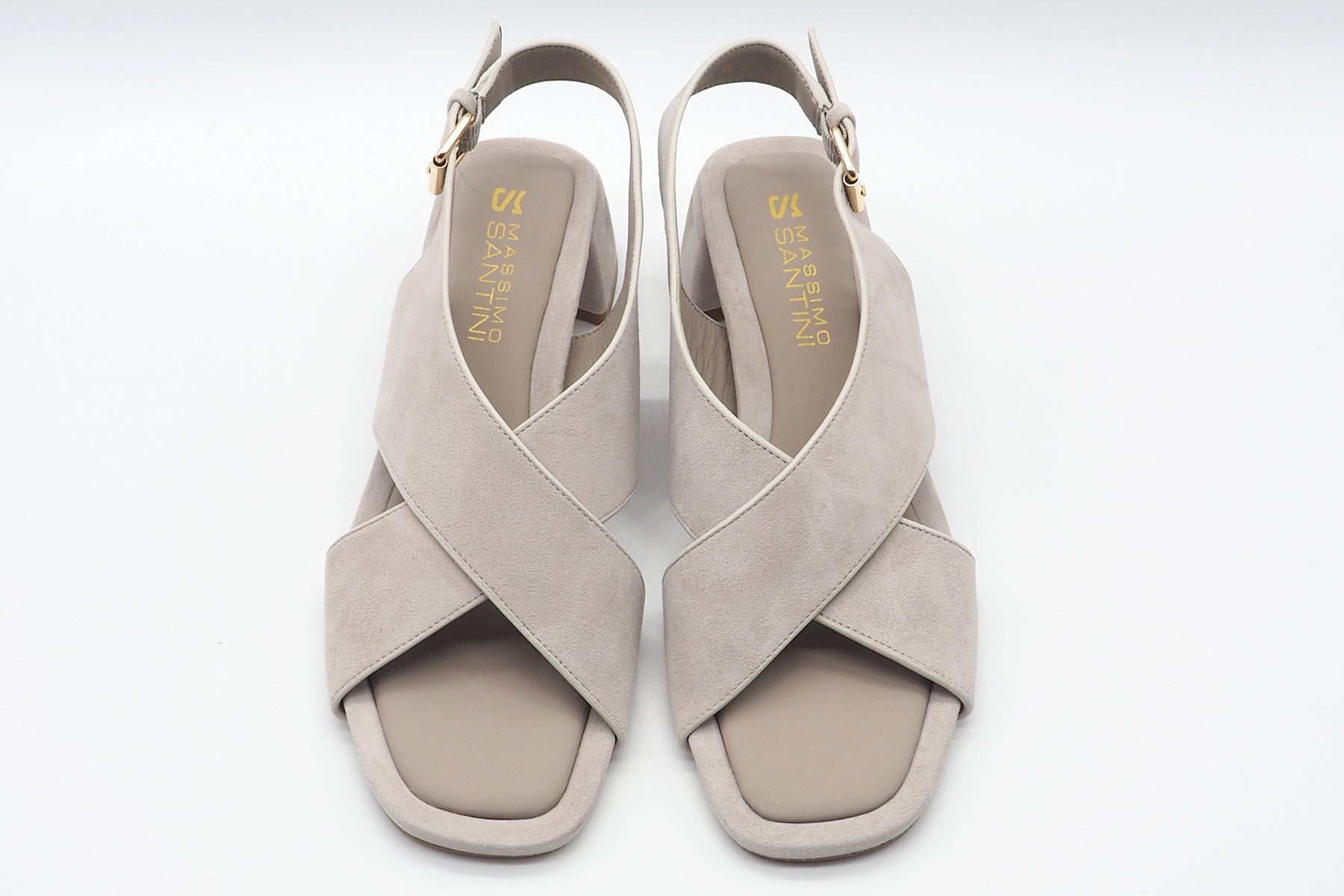 Damen Sandale mit Kreuzbandage in Veloursleder Creme - Absatz 4 cm Damen Sandalen Massimo Santini 