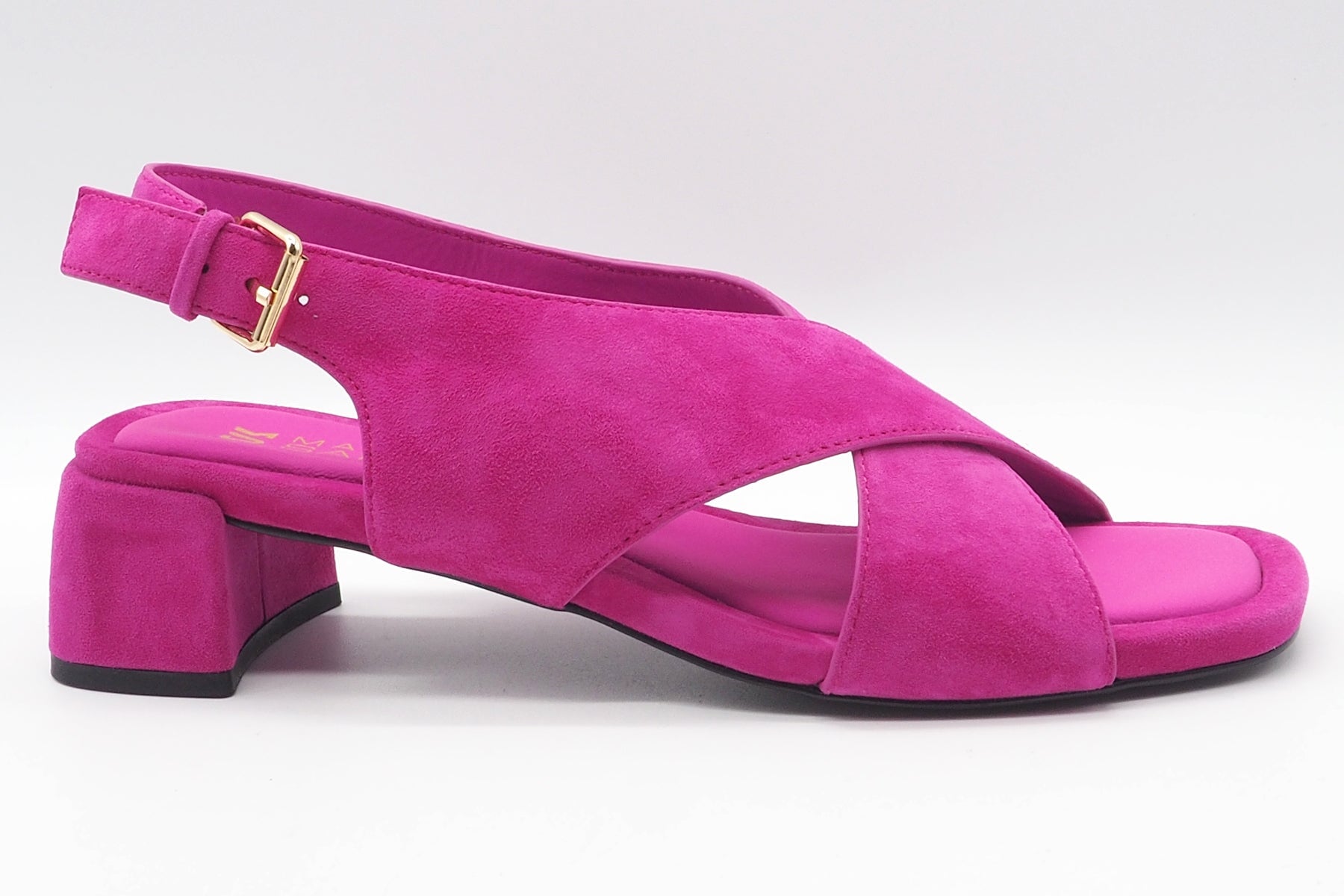 Damen Sandale mit Kreuzbandage in Veloursleder Pink - Absatz 4 cm Damen Sandalen Massimo Santini 