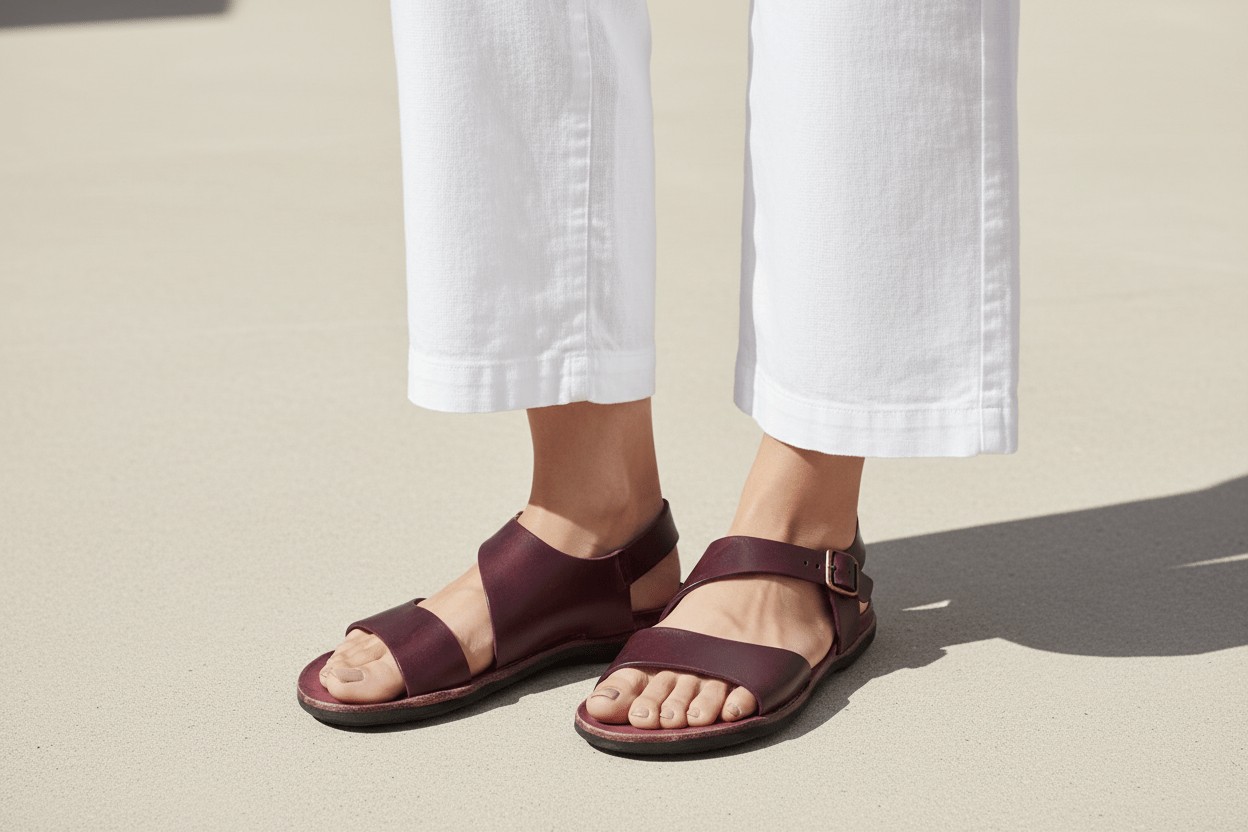 Damen Sandale mit Querbandage in Leder Bordeaux - Hand gefertigt Damen Sandalen Brador 