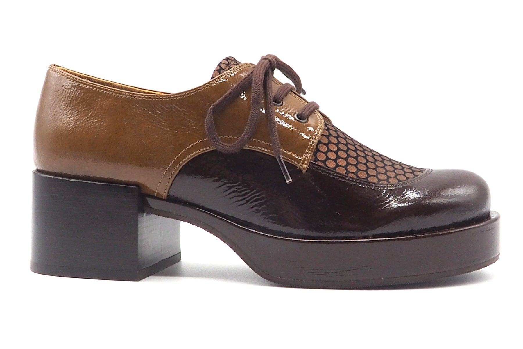 Damen Schnürer auf Platausohle in Braun & Metallic - 5 cm Absatz - Inora Damen Loafers & Schnürer Chie Mihara 