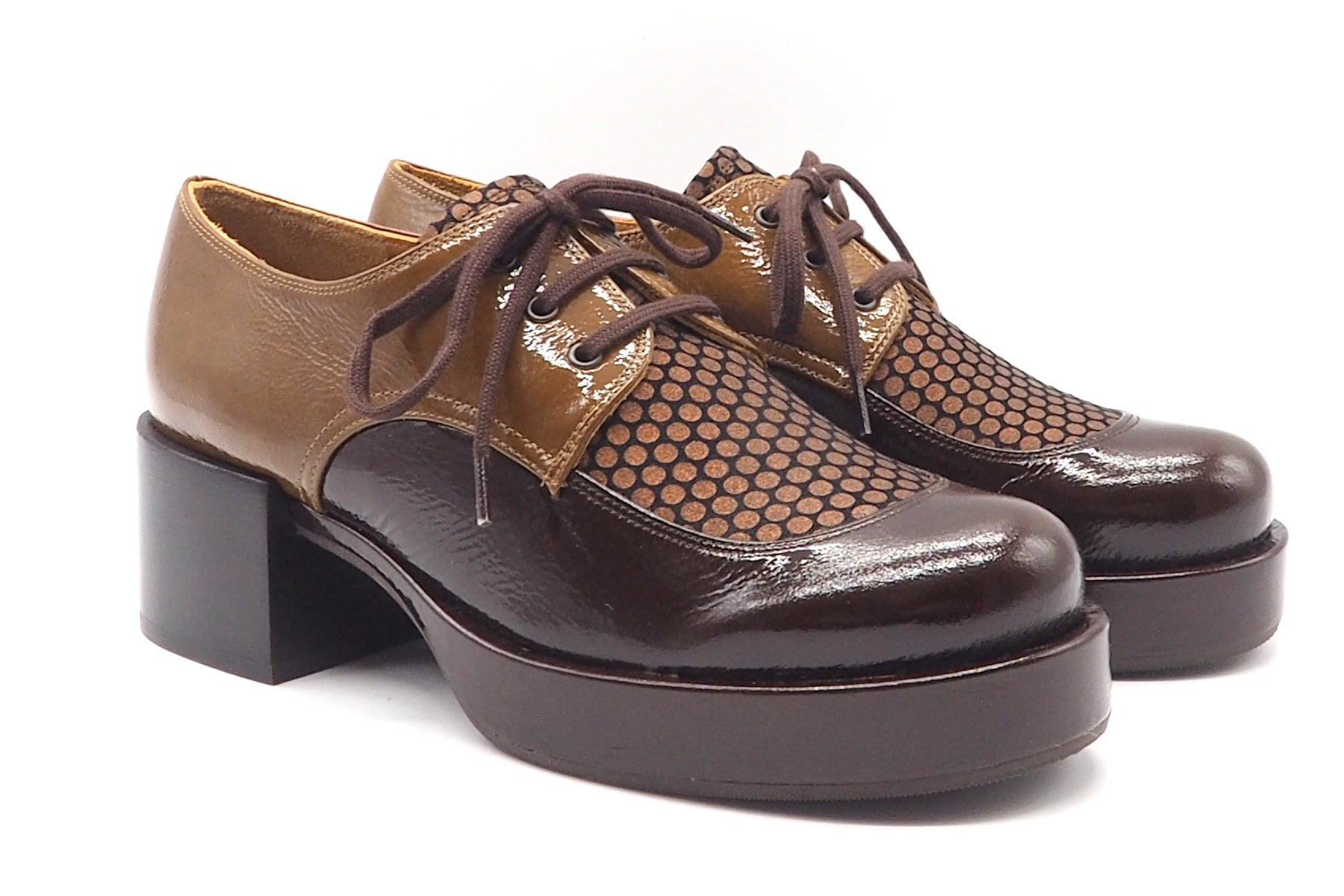 Damen Schnürer auf Platausohle in Braun & Metallic - 5 cm Absatz - Inora Damen Loafers & Schnürer Chie Mihara 