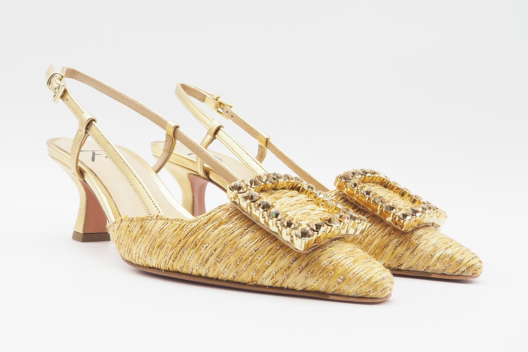Damen Sling aus Bast in Gold & Natur - Absatz 7cm Damen Pumps & Slings Roberto Festa 