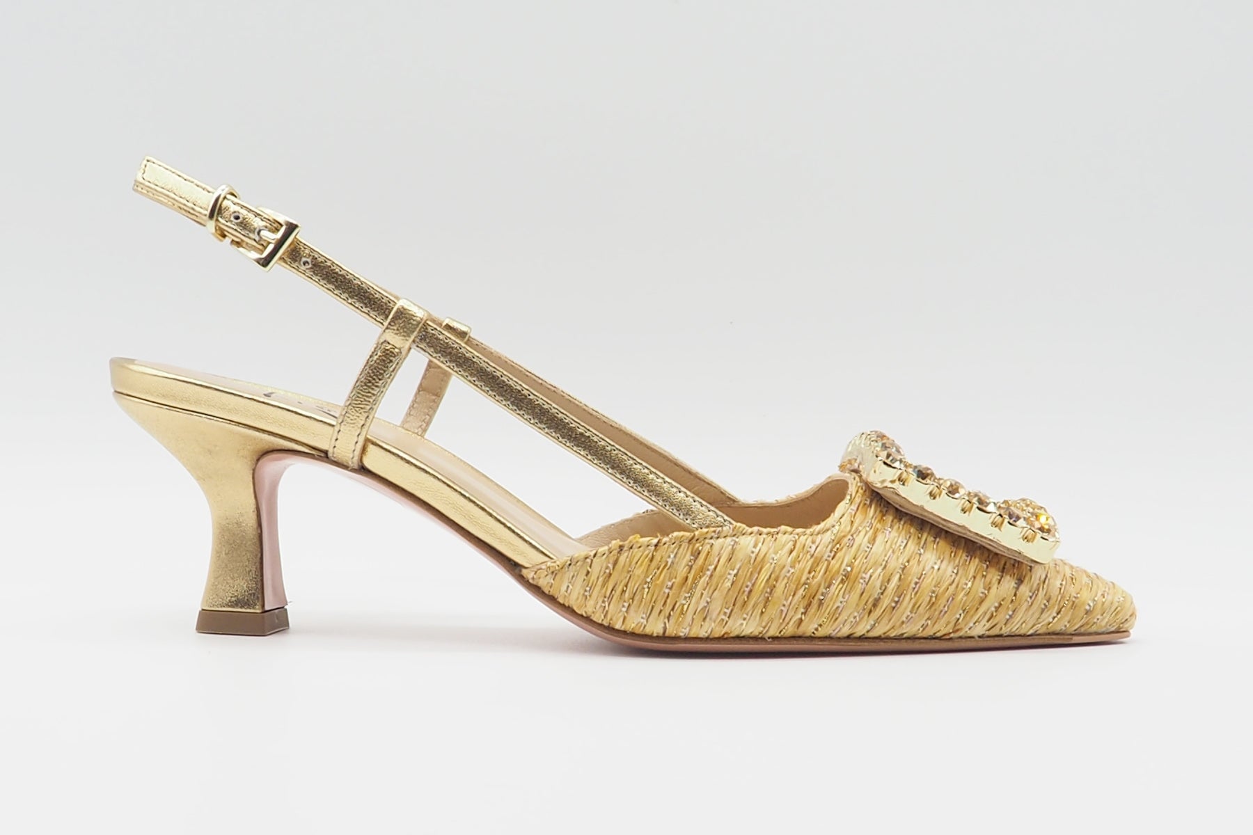 Damen Sling aus Bast in Gold & Natur - Absatz 7cm Damen Pumps & Slings Roberto Festa 