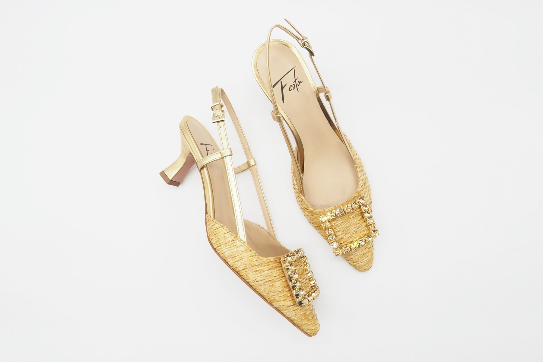Damen Sling aus Bast in Gold & Natur - Absatz 7cm Damen Pumps & Slings Roberto Festa 