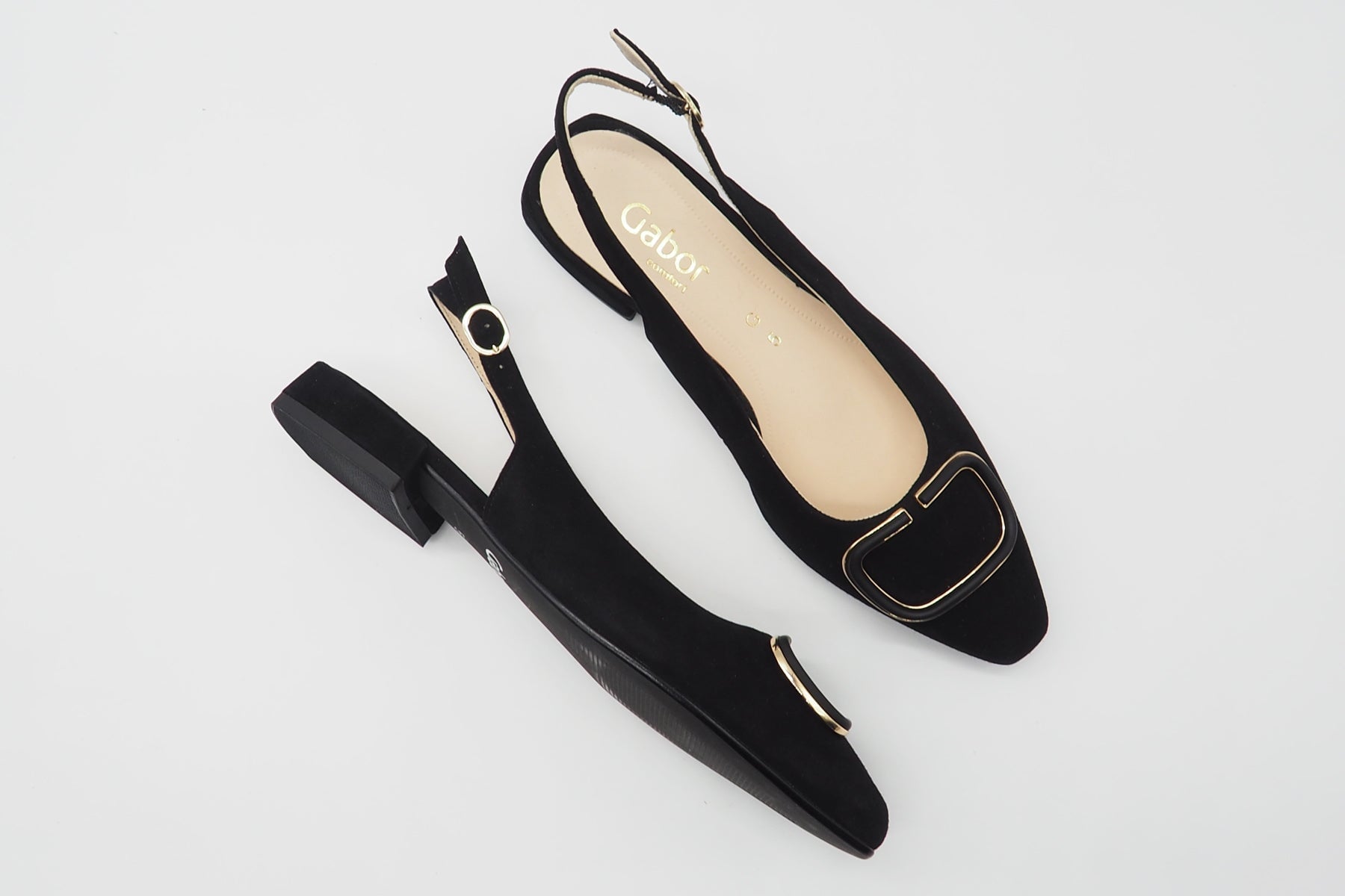 Damen Sling aus Velours Schwarz mit dekorativer Schnalle in Gold Damen Pumps & Slings Gabor 