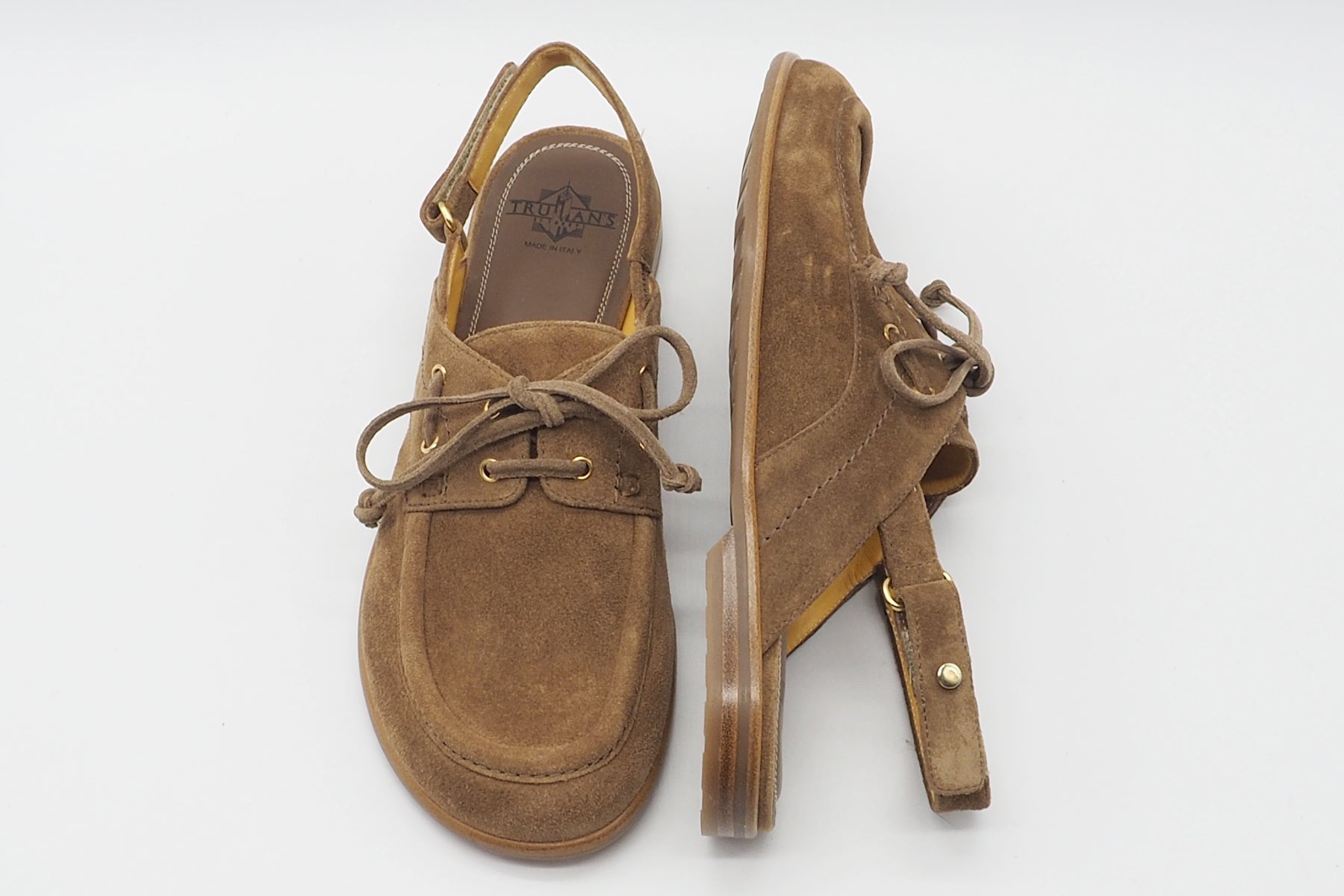 Damen Sling im Bootschuhstil aus Veloursleder in Braun - Absatz 1 cm Damen Pumps & Slings Truman´s 