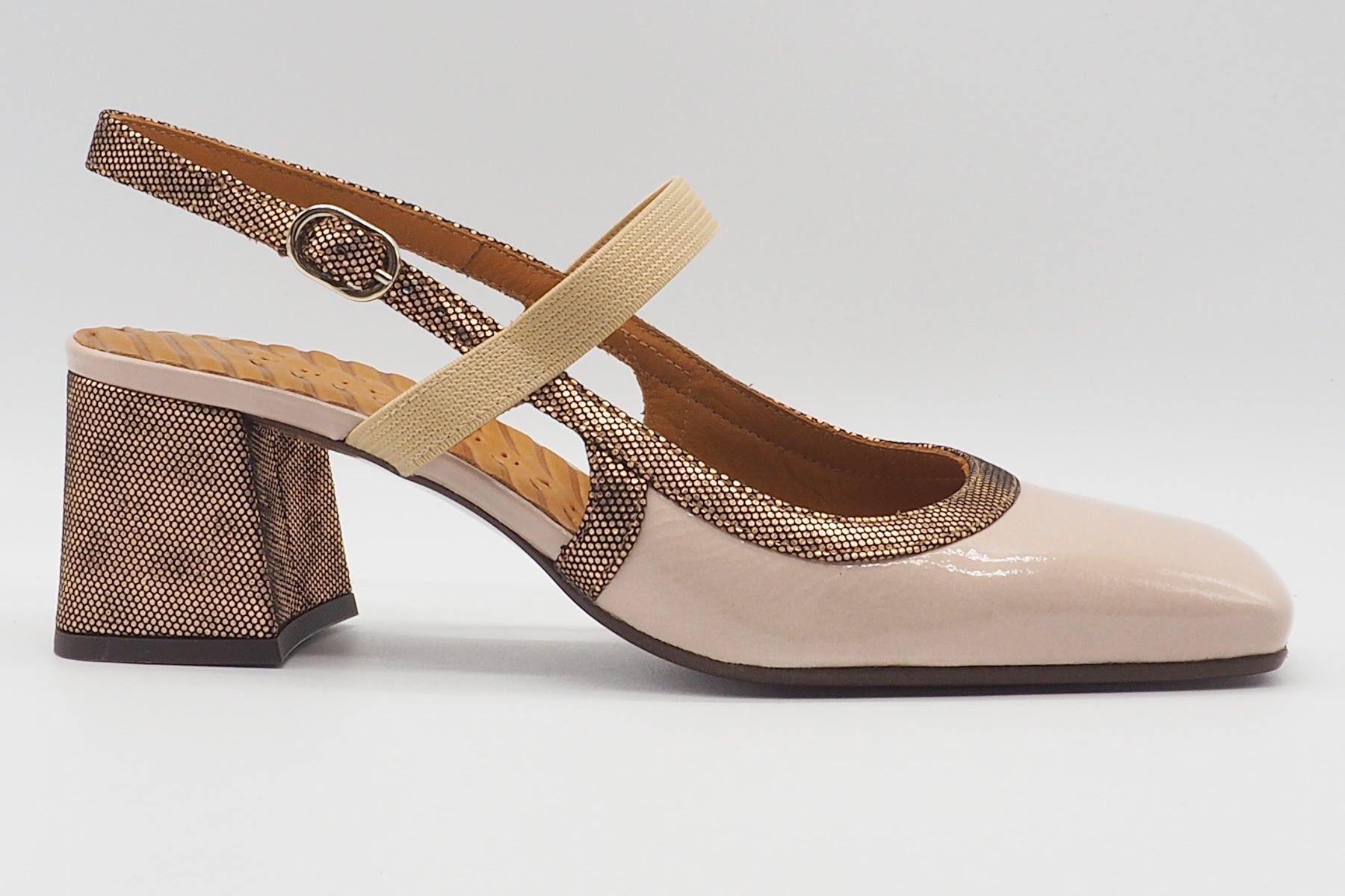 Damen Sling mit Ristriemen aus Lackleder in Rosé & Bronce - Absatz 6 cm Damen Pumps & Slings Chie Mihara 