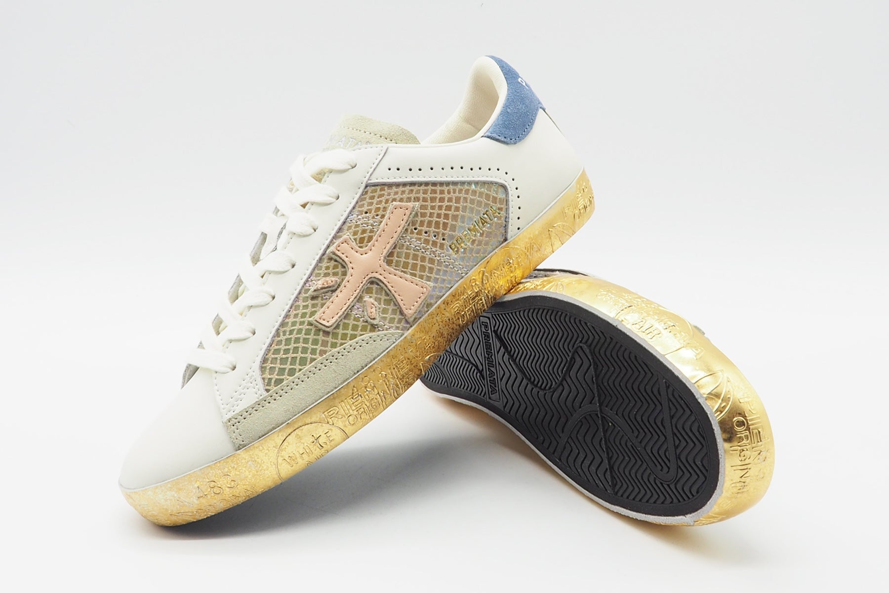 Damen Sneaker aus Glattleder in Creme und Gold - Stevend Damen Sneaker Premiata 