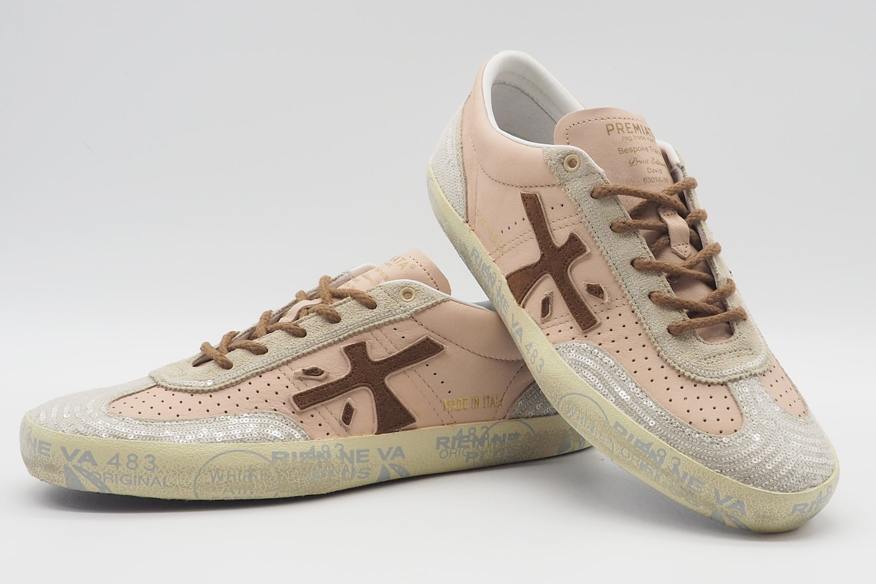 Damen Sneaker aus Leder & Pailletten in Rosé, Creme & Braun - Davidd Damen Sneaker Premiata 