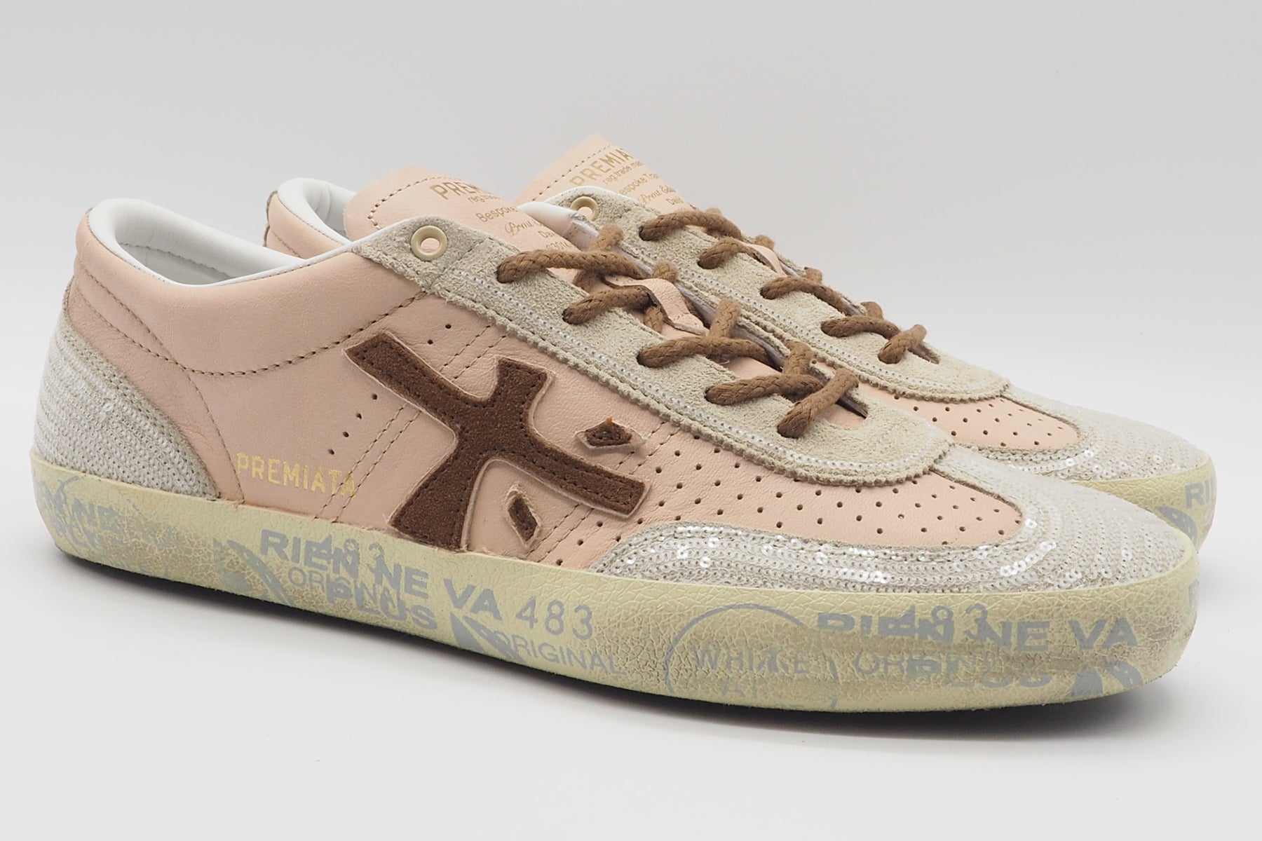 Damen Sneaker aus Leder & Pailletten in Rosé, Creme & Braun - Davidd Damen Sneaker Premiata 