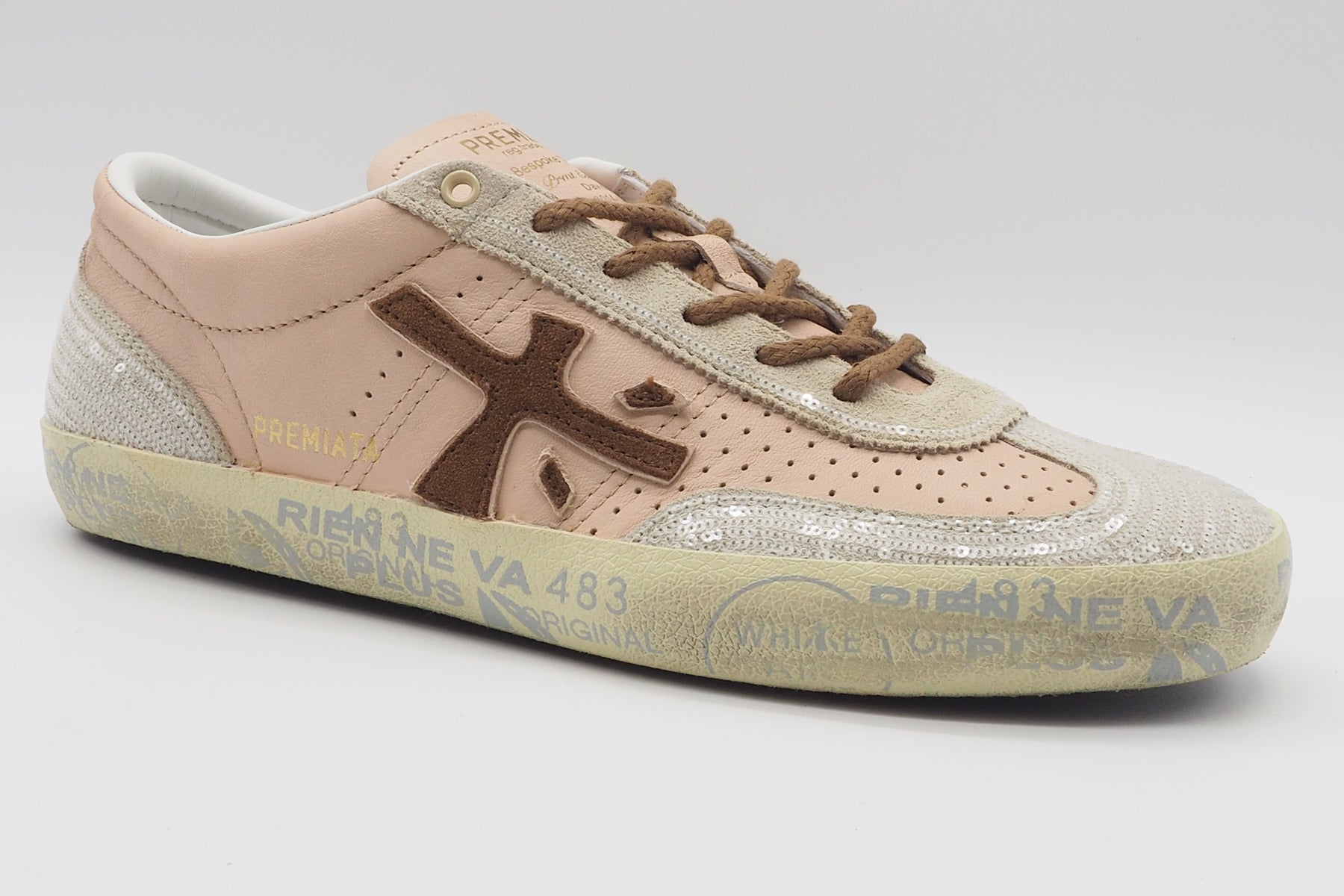 Damen Sneaker aus Leder & Pailletten in Rosé, Creme & Braun - Davidd Damen Sneaker Premiata 