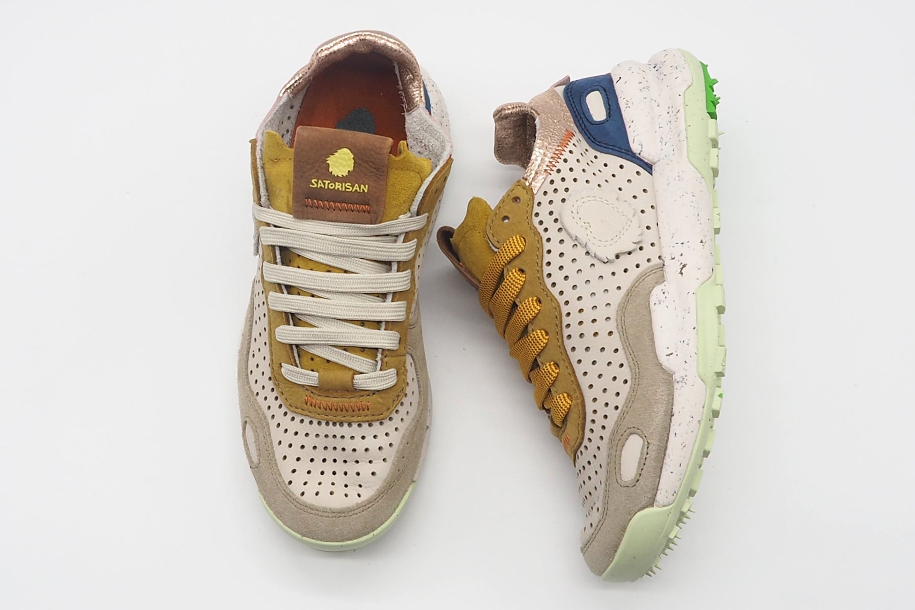 Damen Sneaker aus Nubukleder in Creme, Senf & Metallic - Chacrona Damen Sneaker Satorisan 