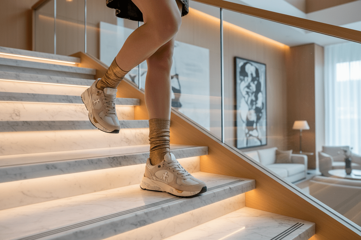 Damen Sneaker aus Velours & Mesh in Beige & Gold - Mased Damen Sneaker Premiata 