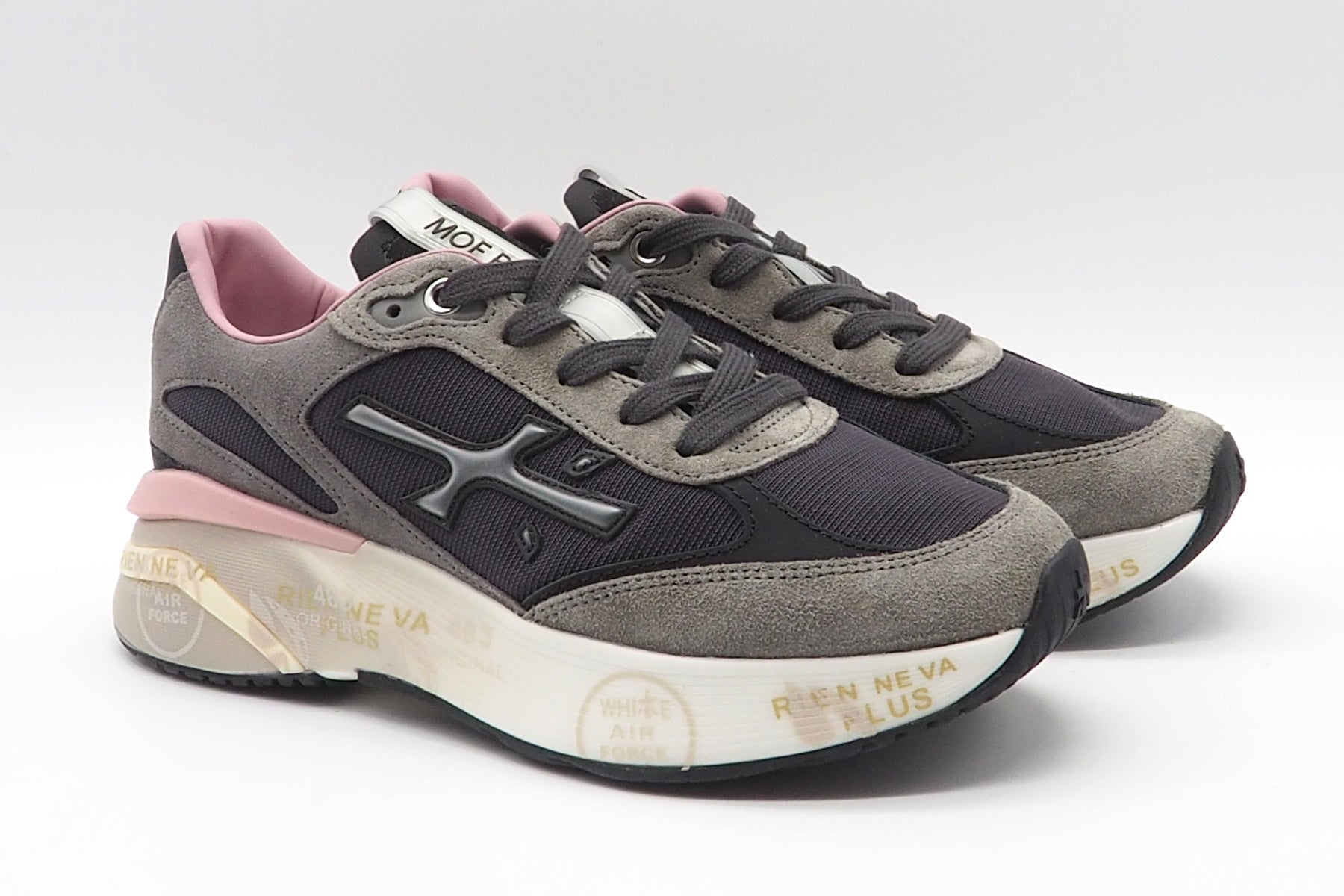 Damen Sneaker aus Veloursleder & Mesh in Grau mit rosa Akzenten - Moerund Damen Sneaker Premiata 