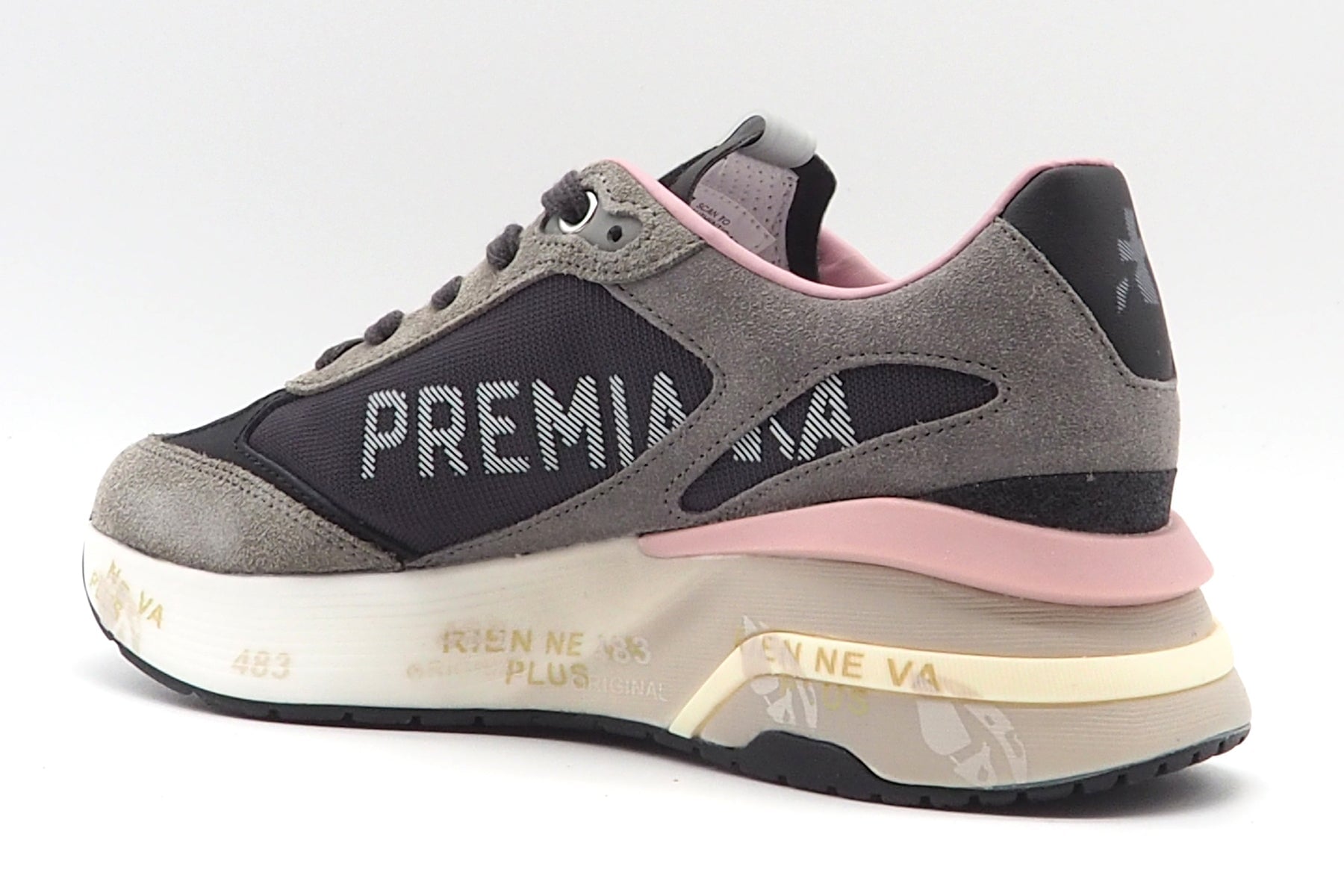 Damen Sneaker aus Veloursleder & Mesh in Grau mit rosa Akzenten - Moerund Damen Sneaker Premiata 