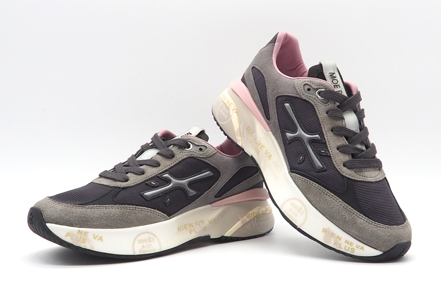 Damen Sneaker aus Veloursleder & Mesh in Grau mit rosa Akzenten - Moerund Damen Sneaker Premiata 