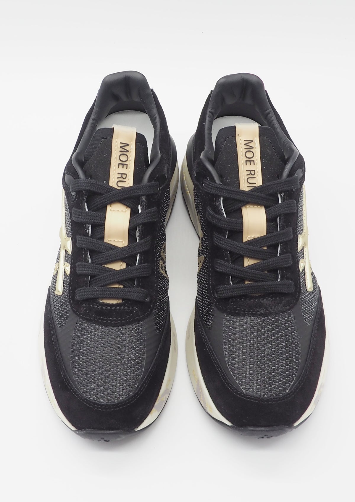 Damen Sneaker aus Veloursleder & Mesh in Schwarz & Gold - Moerun Damen Sneaker Premiata 