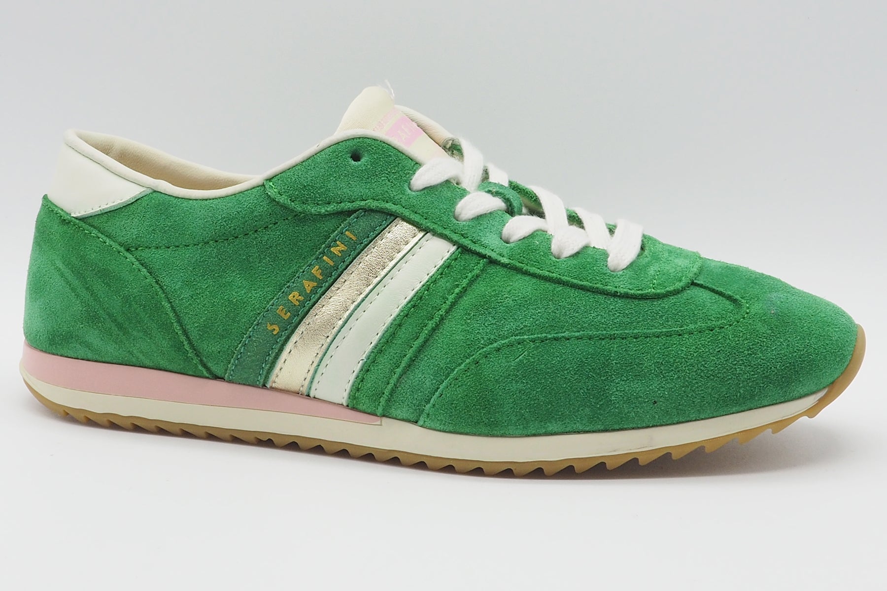 Damen Sneaker im Retrostil aus Velours in Grün mit Streifen Damen Sneaker Serafini 