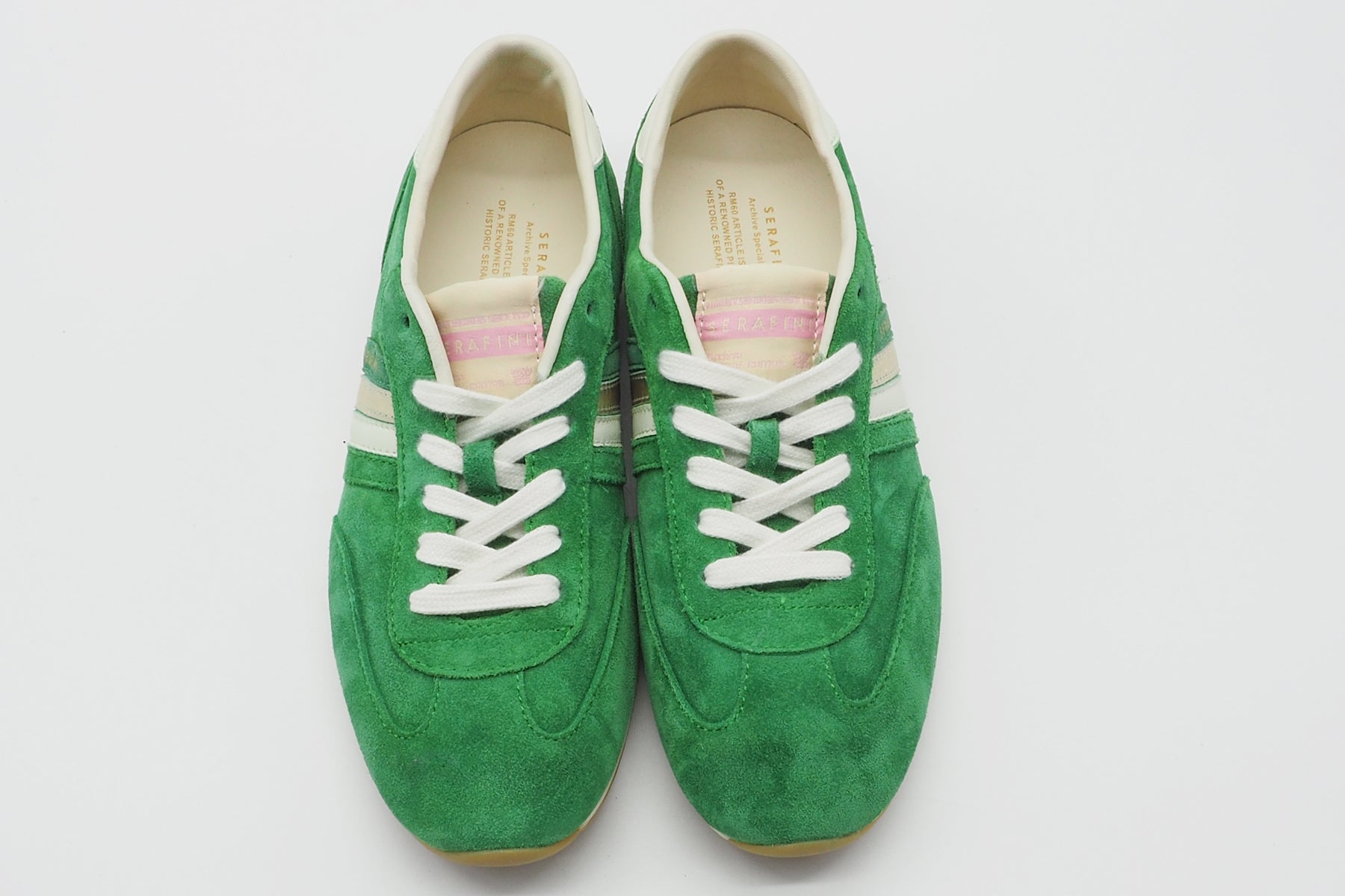 Damen Sneaker im Retrostil aus Velours in Grün mit Streifen Damen Sneaker Serafini 