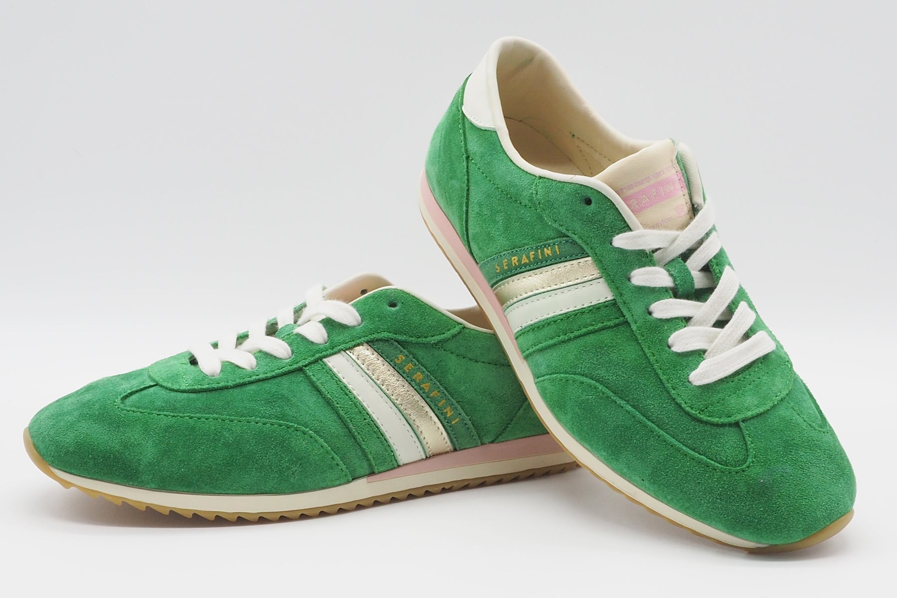 Damen Sneaker im Retrostil aus Velours in Grün mit Streifen Damen Sneaker Serafini 