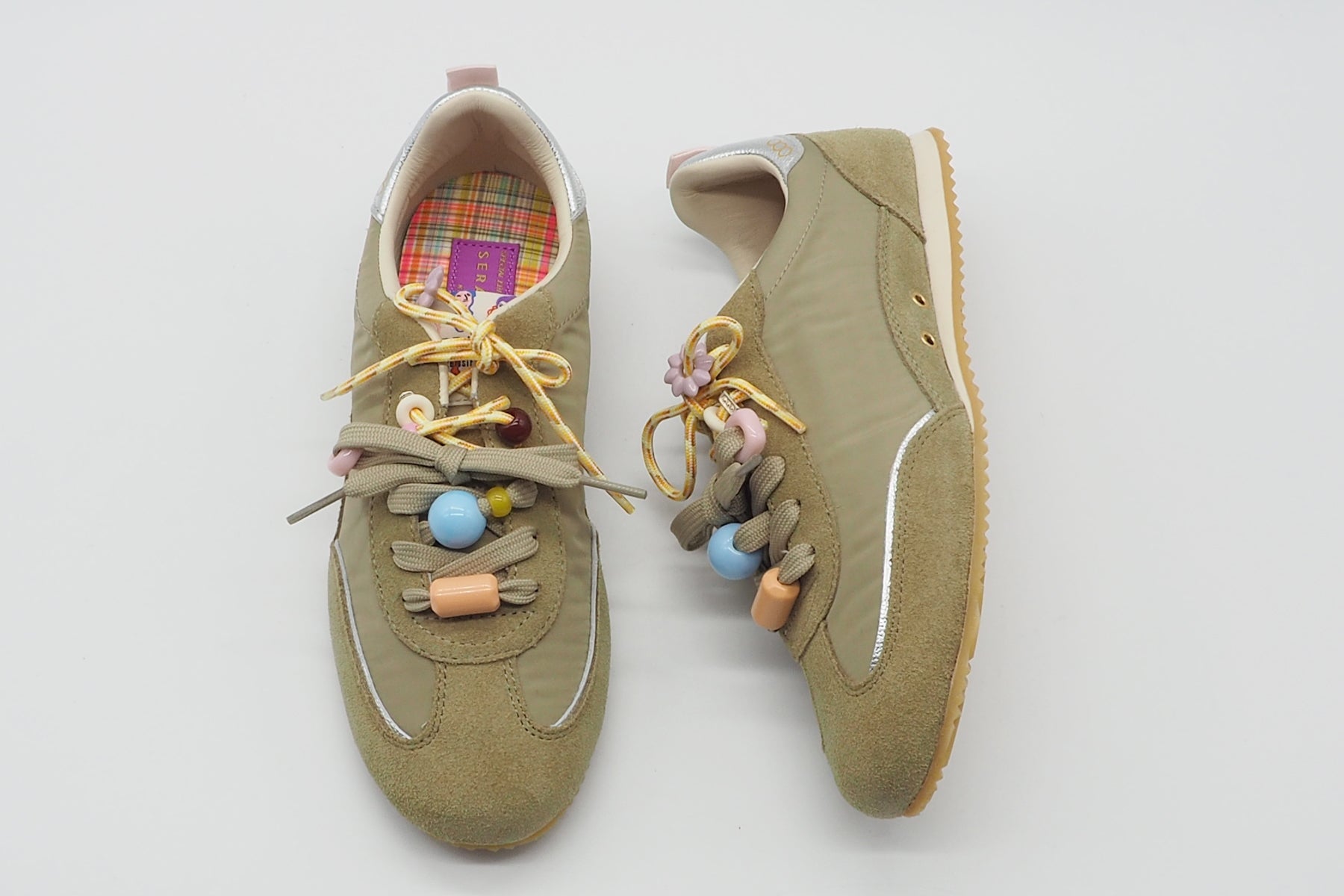 Damen Sneaker im Retrostil aus Velours & Nylon in Olivgrün mit Dekor Damen Sneaker Serafini 