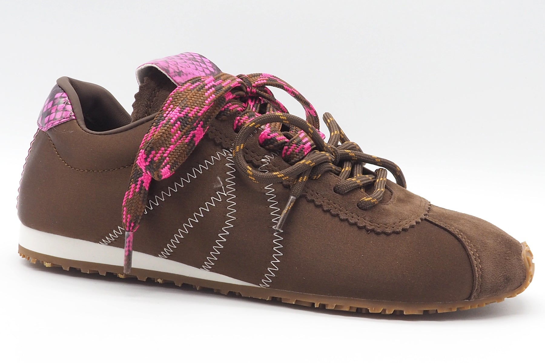 Damen Sneaker in Retrostil aus Satin & Velours in Braun & Pink Damen Sneaker Massimo Santini 