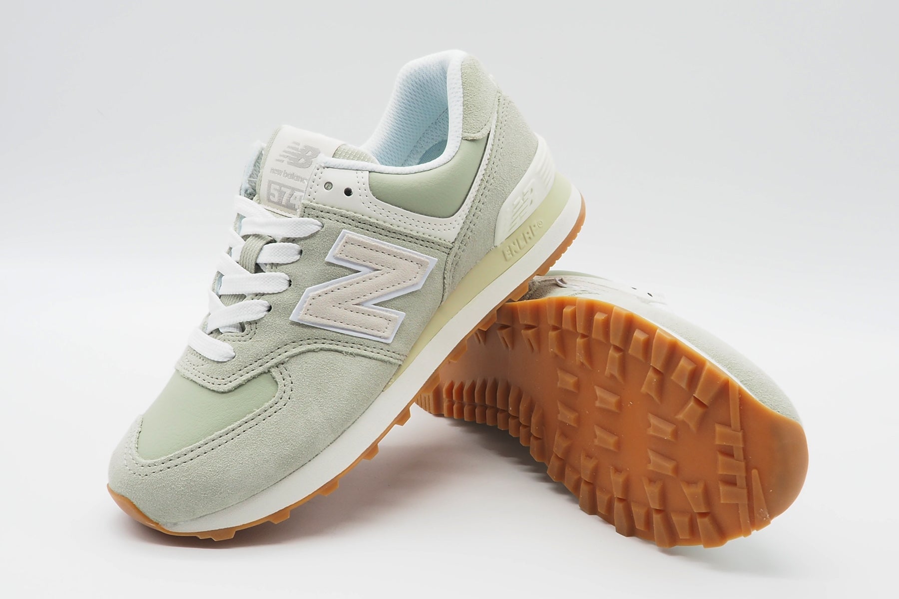 Damen Sneaker WL574QD2 aus Veloursleder & Leder in Hellgrün Damen Sneaker New Balance 