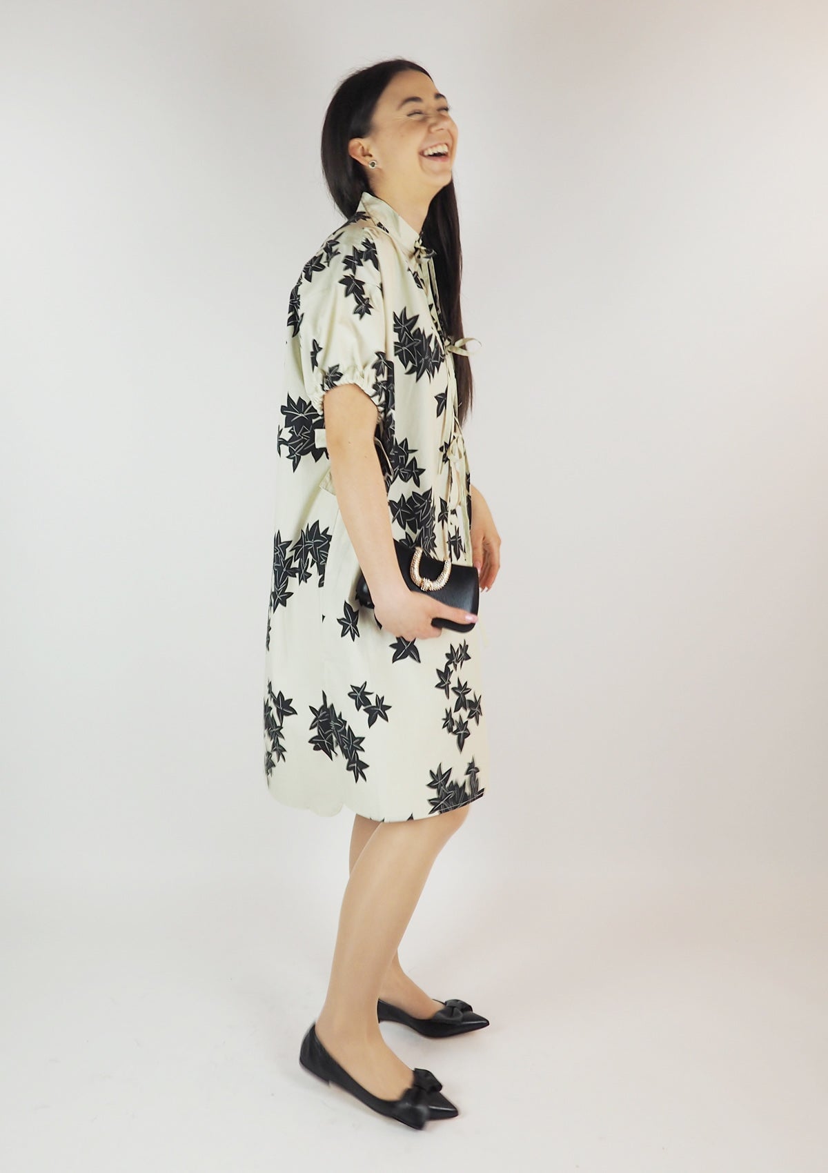 Damen Sommer-Kimonokleid aus Baumwolle in Creme & Schwarz Damen Kleid Psophia 