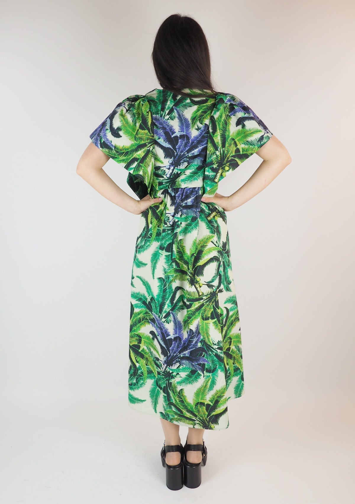 Damen Sommerkleid aus Baumwolle mit Print in Creme & Grün & Lila Damen Kleid Psophia 