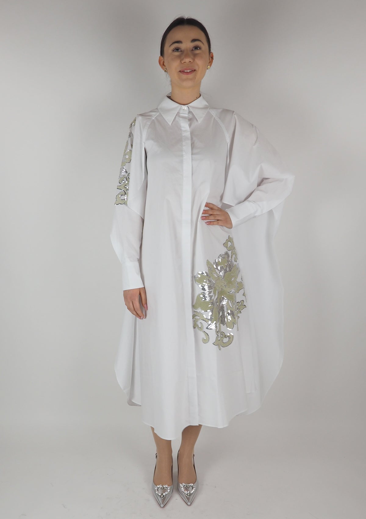 Damen Sommerkleid in Weiß mit Blütenstickerei Damen Kleid Psophia 