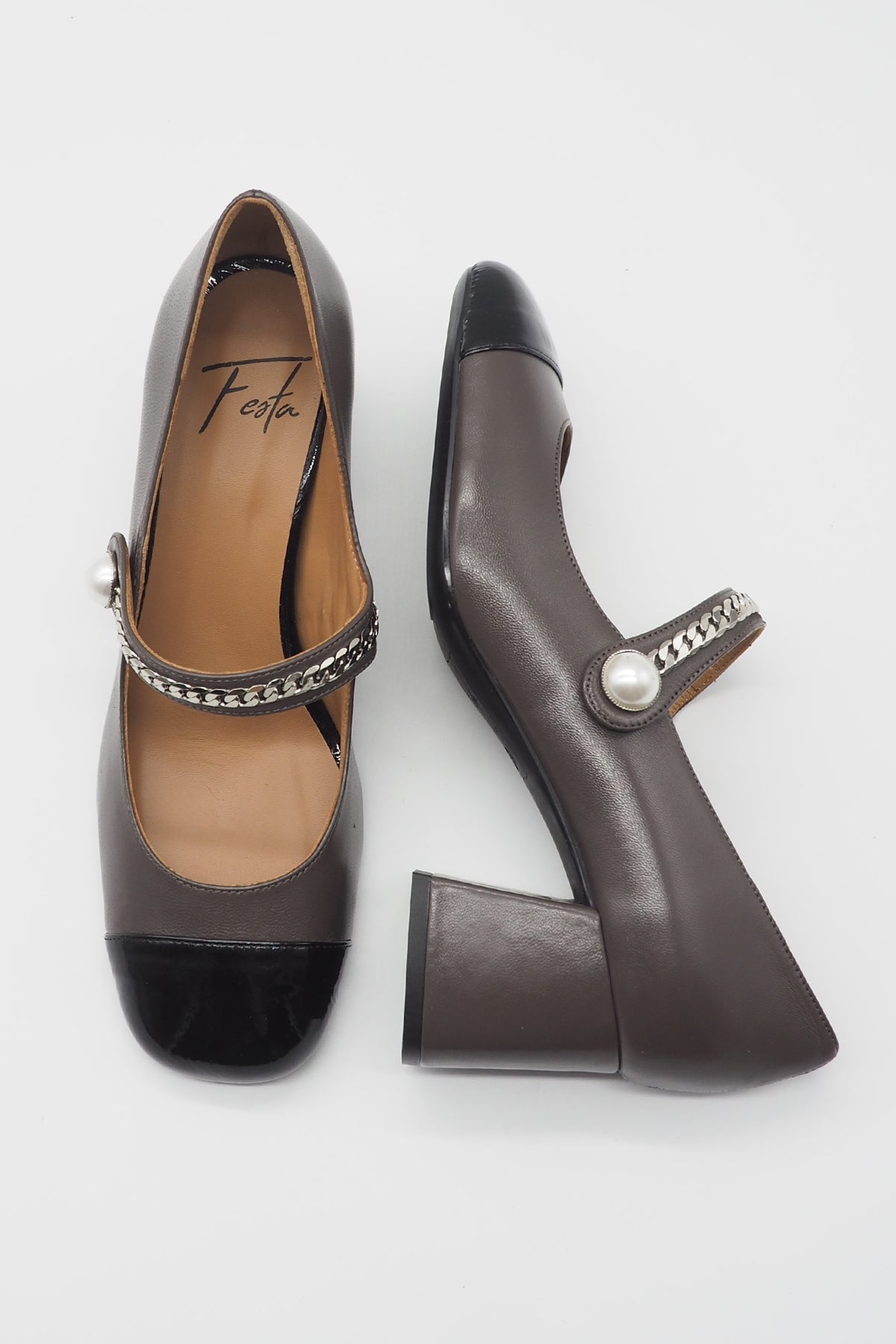 Damen Spangenpumps aus Leder & Lack in Grau Damen Pumps & Slings Roberto Festa 
