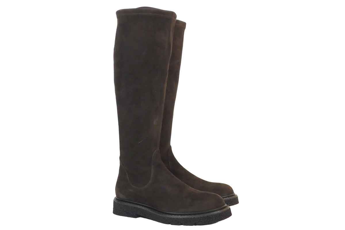 Damen Stiefel aus Velours in Braun mit anschmiegsamen Stretchlederschaft - Leichtsohle Damen Stiefel Guglielmo Rotta 