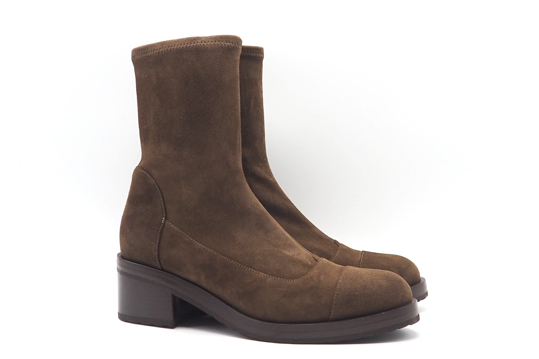 Damen Stiefelette aus feinem Velours in braun mit Stretchschaft Damen Stiefeletten Truman´s 