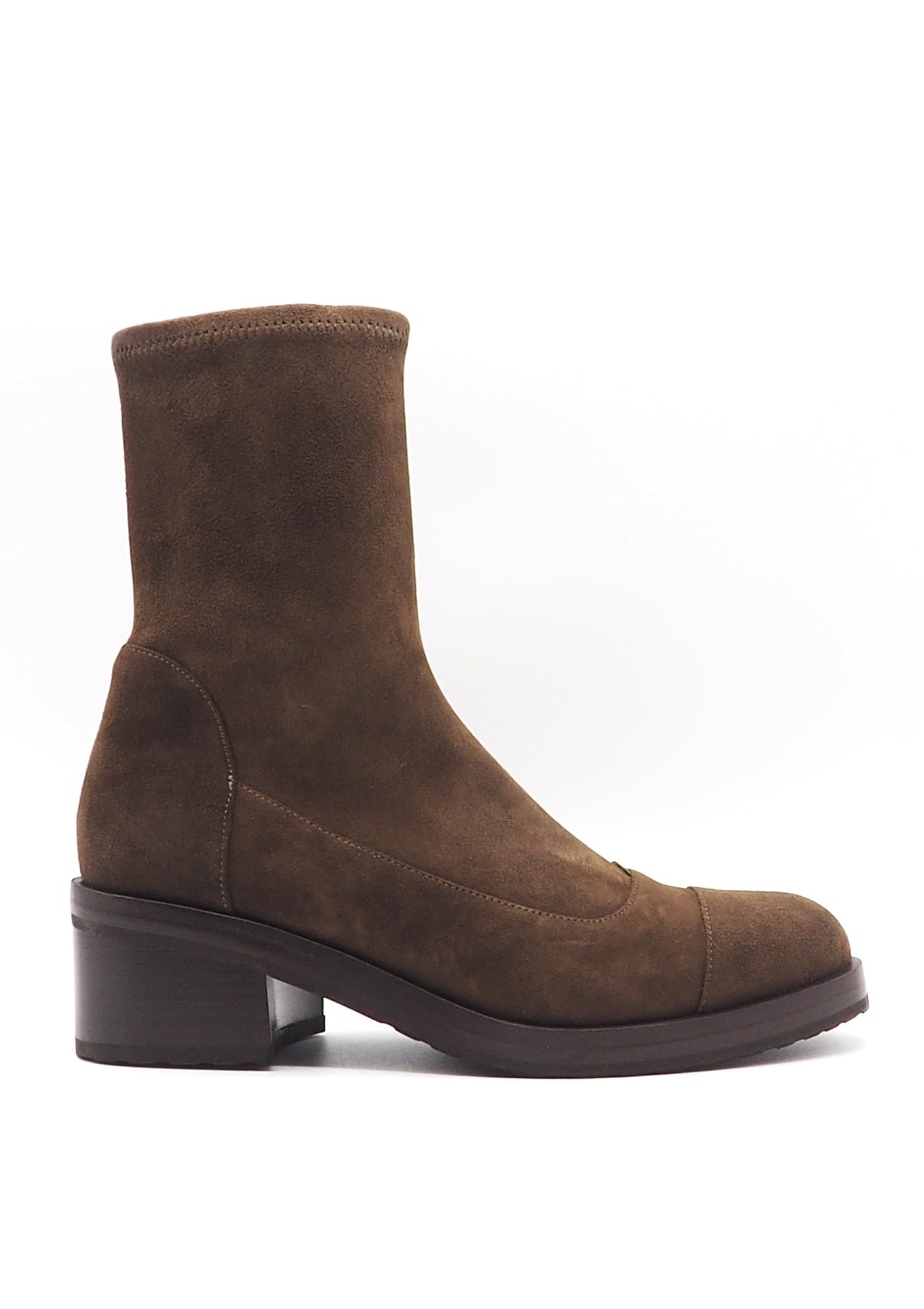 Damen Stiefelette aus feinem Velours in braun mit Stretchschaft Damen Stiefeletten Truman´s 