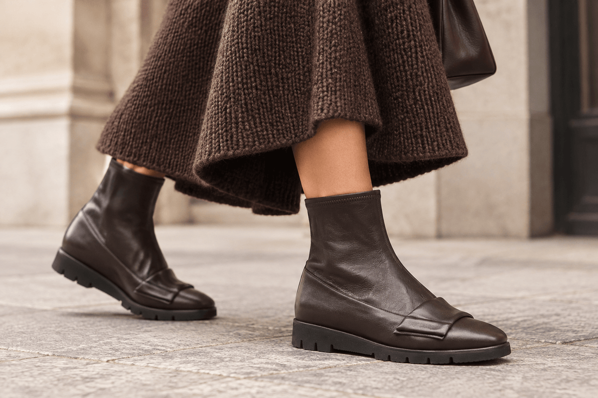 Damen Stiefelette aus Lederstretch in Dunkelbraun mit leichter Keilsohle Damen Stiefeletten Truman´s 
