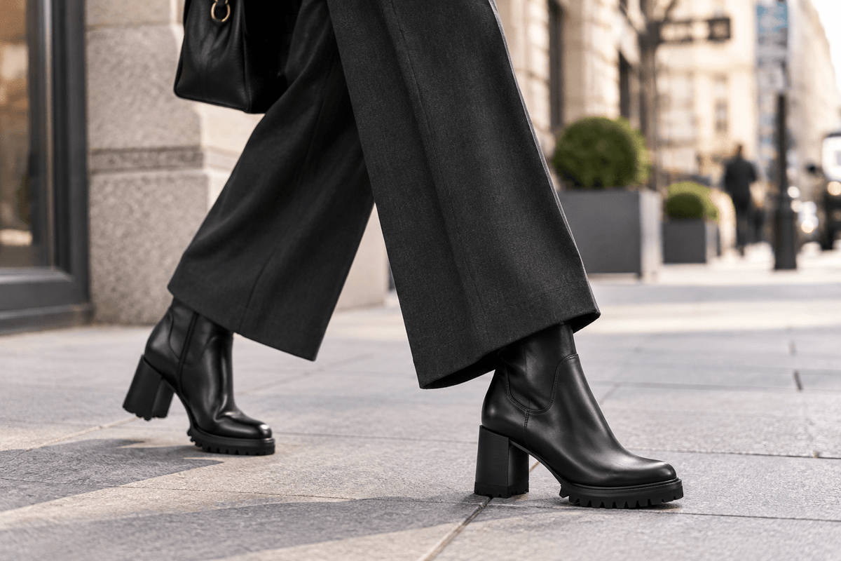 Damen Stiefelette aus Lederstretch in Schwarz mit Profilsohle - 7 cm Absatz Damen Stiefeletten Truman´s 