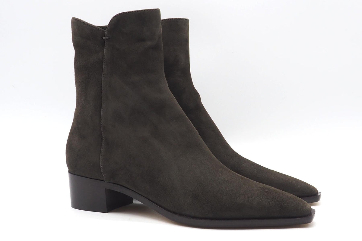 Damen Stiefelette aus softem Velours in Braun - feine Karreeform - 4 cm Absatz Damen Stiefeletten Pomme D'or 