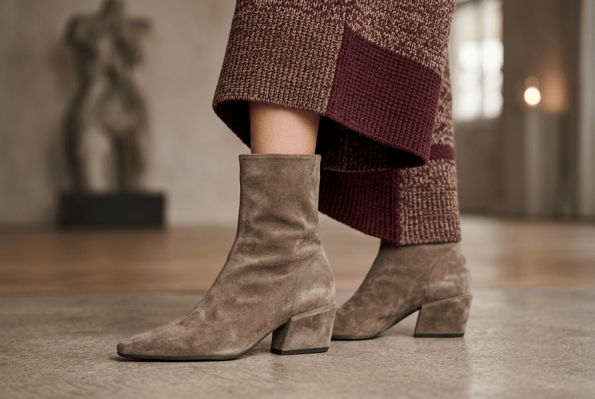 Damen Stiefelette aus Veloursleder in Taupe - Absatzhöhe 5 cm Damen Stiefeletten Kennel & Schmenger 