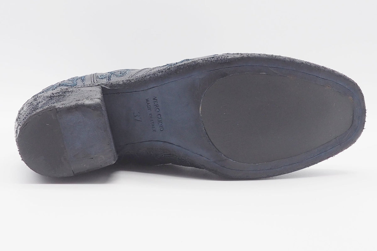 Damen Stiefelette im Westernstil in Blau - Glanz bestickt - 6cm Absatz - Hand gefertigt Damen Stiefeletten Fauzian Jeunesse 