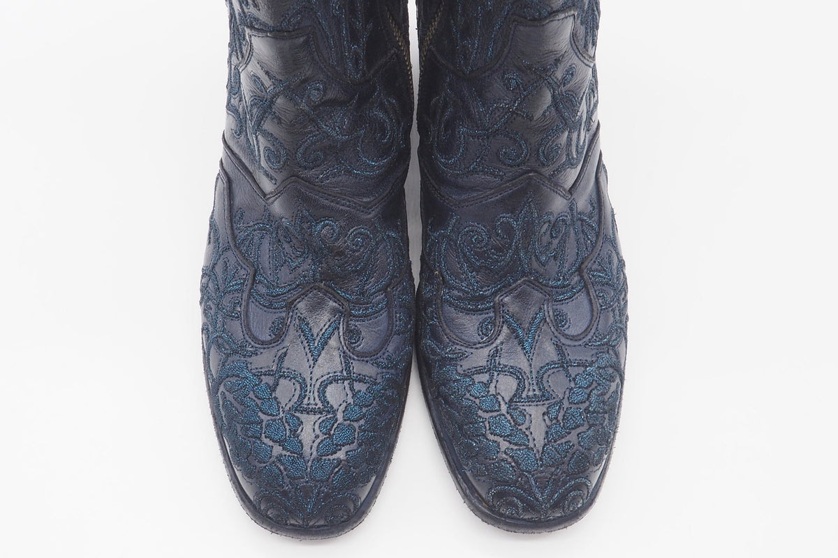 Damen Stiefelette im Westernstil in Blau - Glanz bestickt - 6cm Absatz - Hand gefertigt Damen Stiefeletten Fauzian Jeunesse 