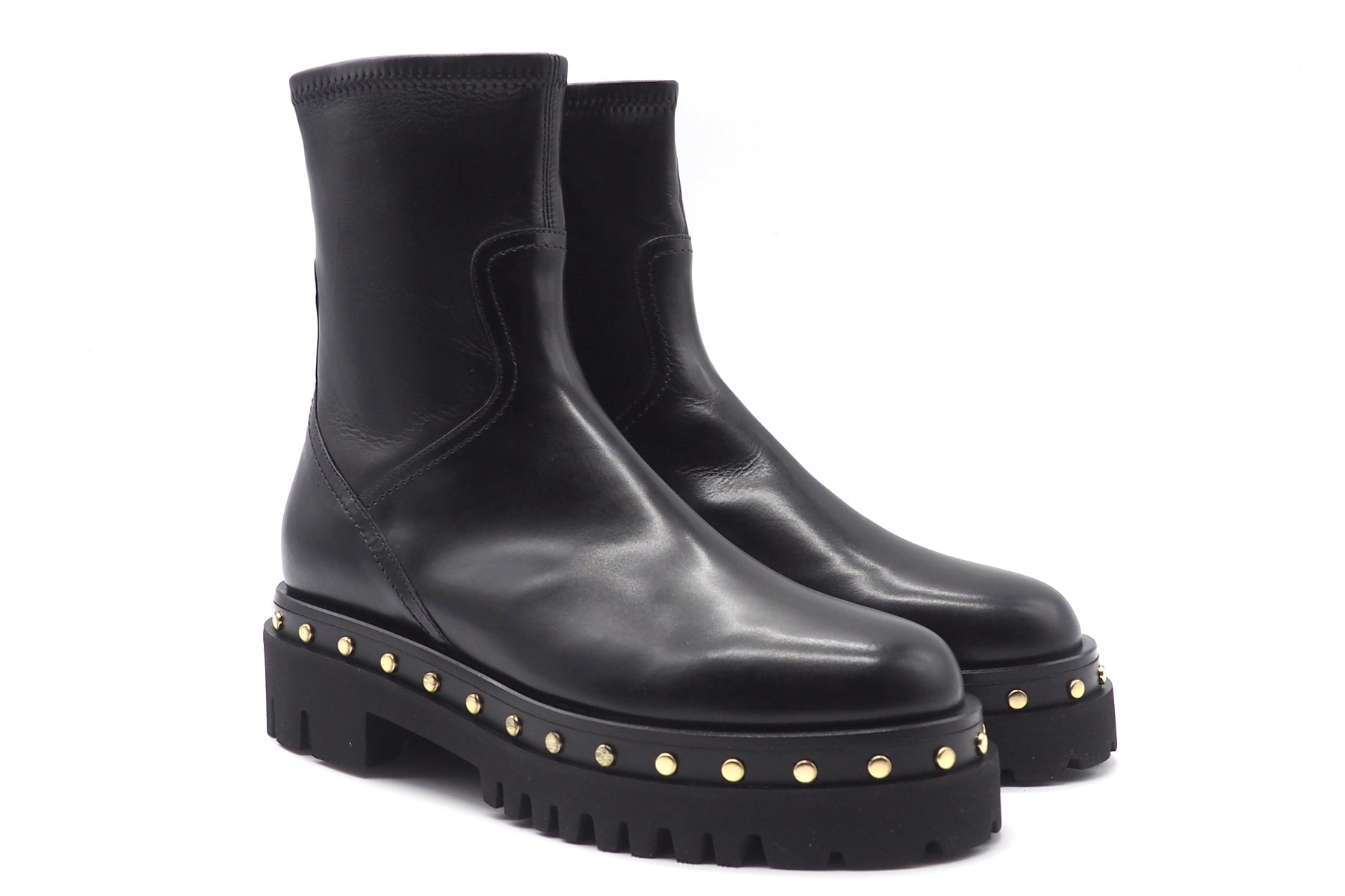 Damen Stiefeletten aus Leder in Schwarz mit leichter Profilsohle & Goldnieten Damen Stiefeletten Truman´s 