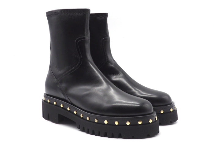 Damen Stiefeletten aus Leder in Schwarz mit Profilsohle
