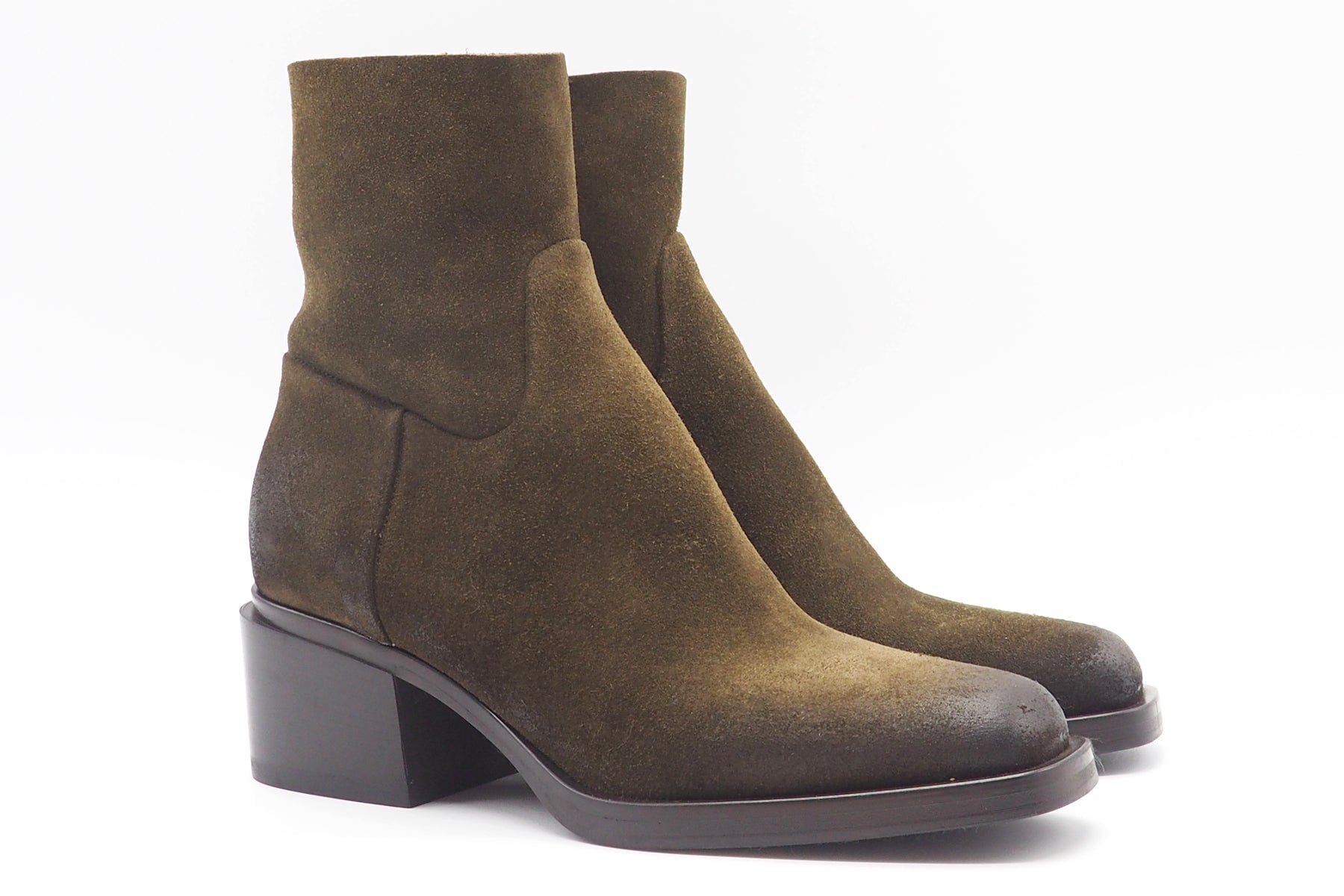 Damen Stieflette aus Veloursleder in Oliv - Absatz 5cm Damen Stiefel Elena Iachi 