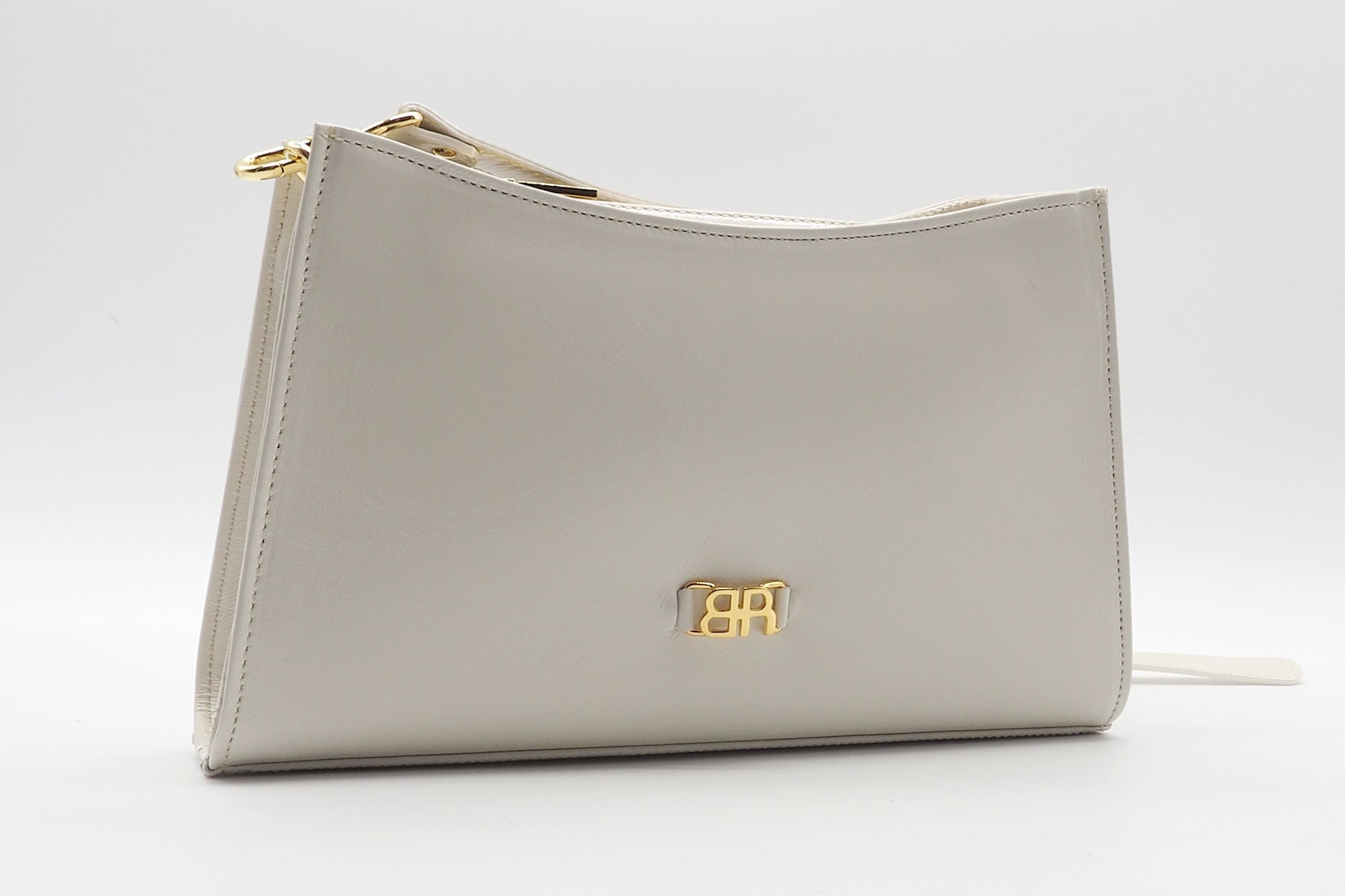 Damen Tasche aus Knautschlackleder in Weiß - mit Lederriemen Damen Clutchbag Brunate 