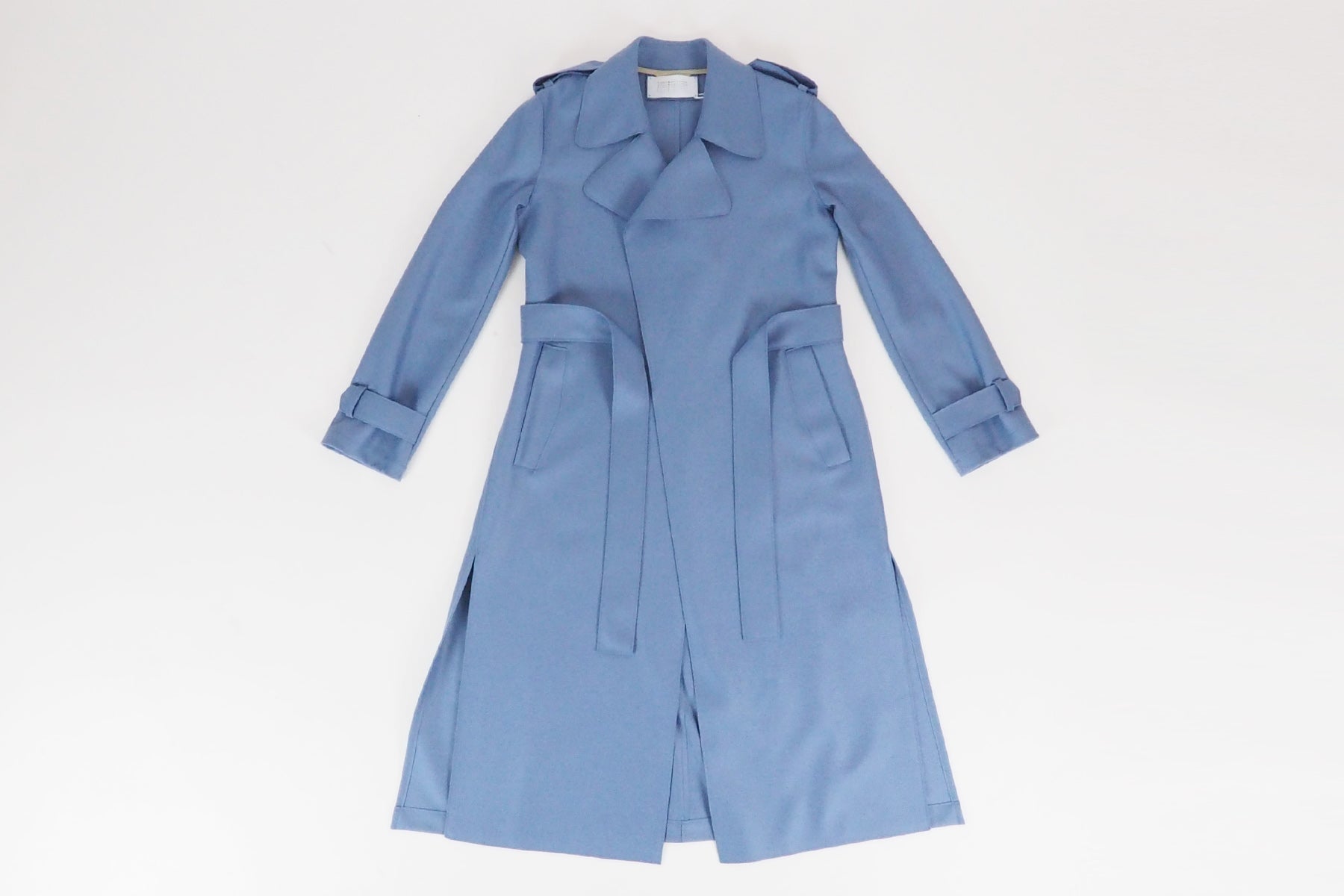 Damen Trenchcoat aus gepresster Wolle in Hellblau Damen Mantel Harris Wharf London 