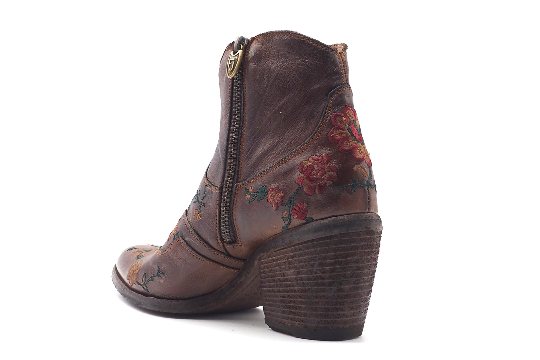 Damen Vintage Stiefelette im Westernstil mit Blüten bestickt - in Braun - 6cm Absatz Damen Stiefeletten Fauzian Jeunesse 